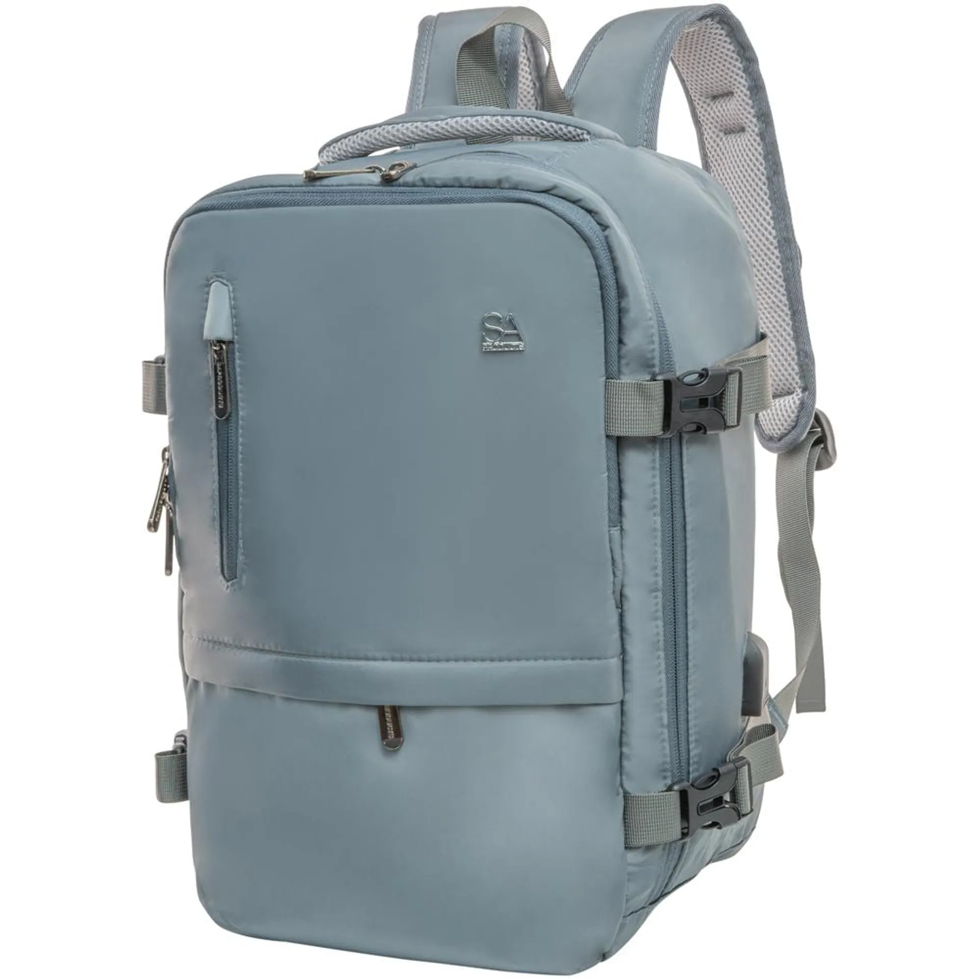 SA Products Grey Cabin Backpack with USB Port and Trolley Sleeve