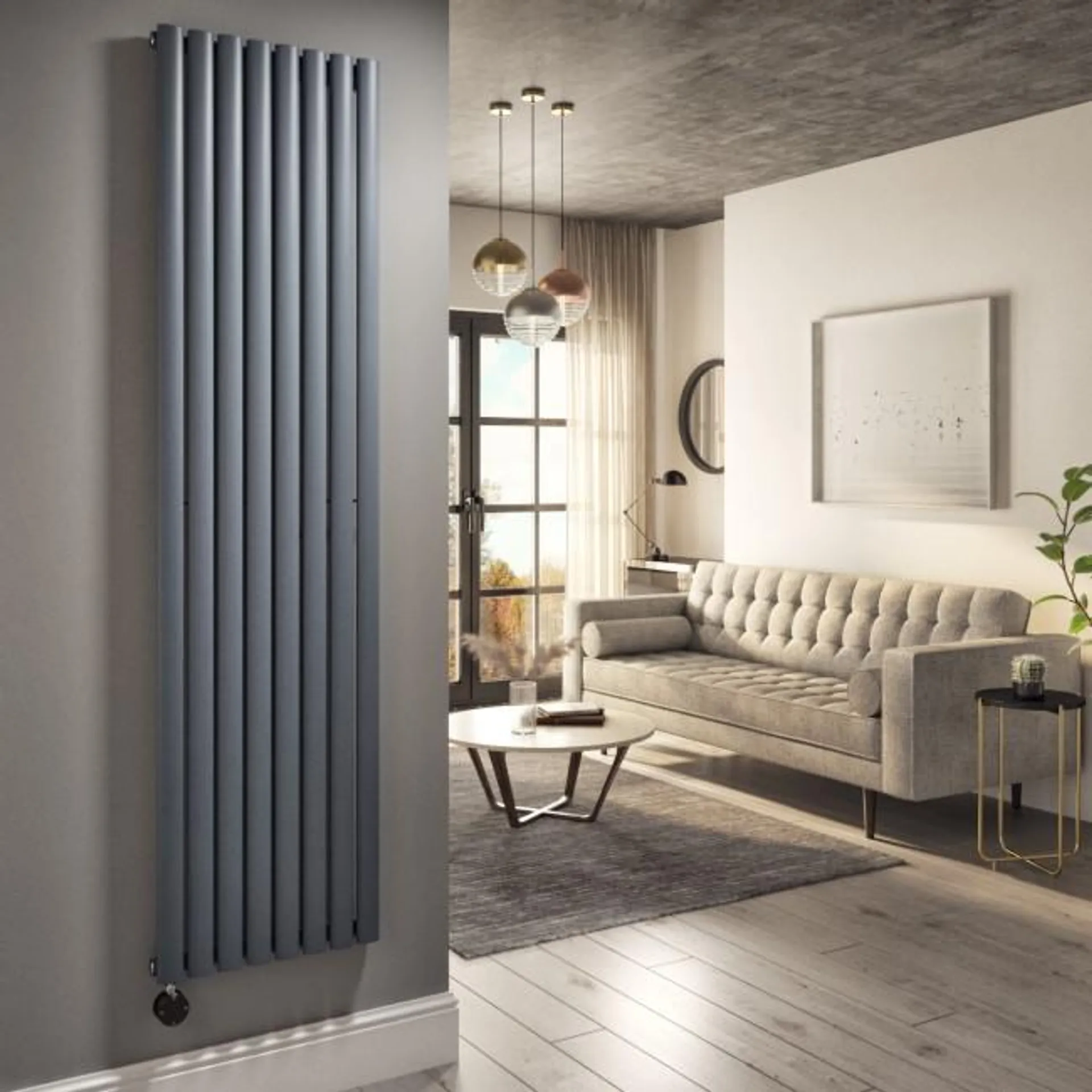 Anthracite Electric Vertical Designer Radiator 2.4kW with Wifi Thermostat - H1800xW472mm - IPX4 Bathroom Safe