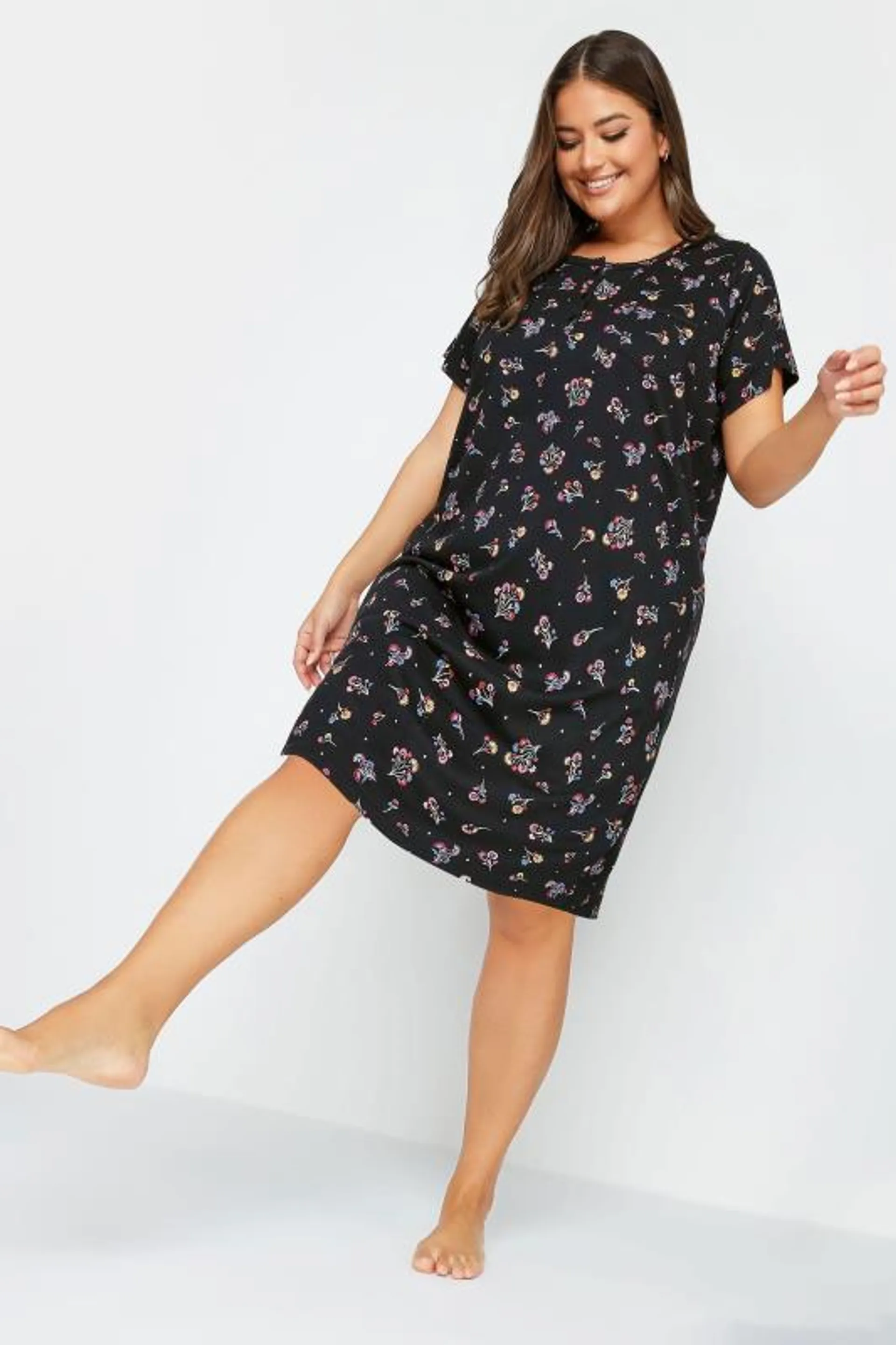 YOURS Curve Black Floral Print Nightdress