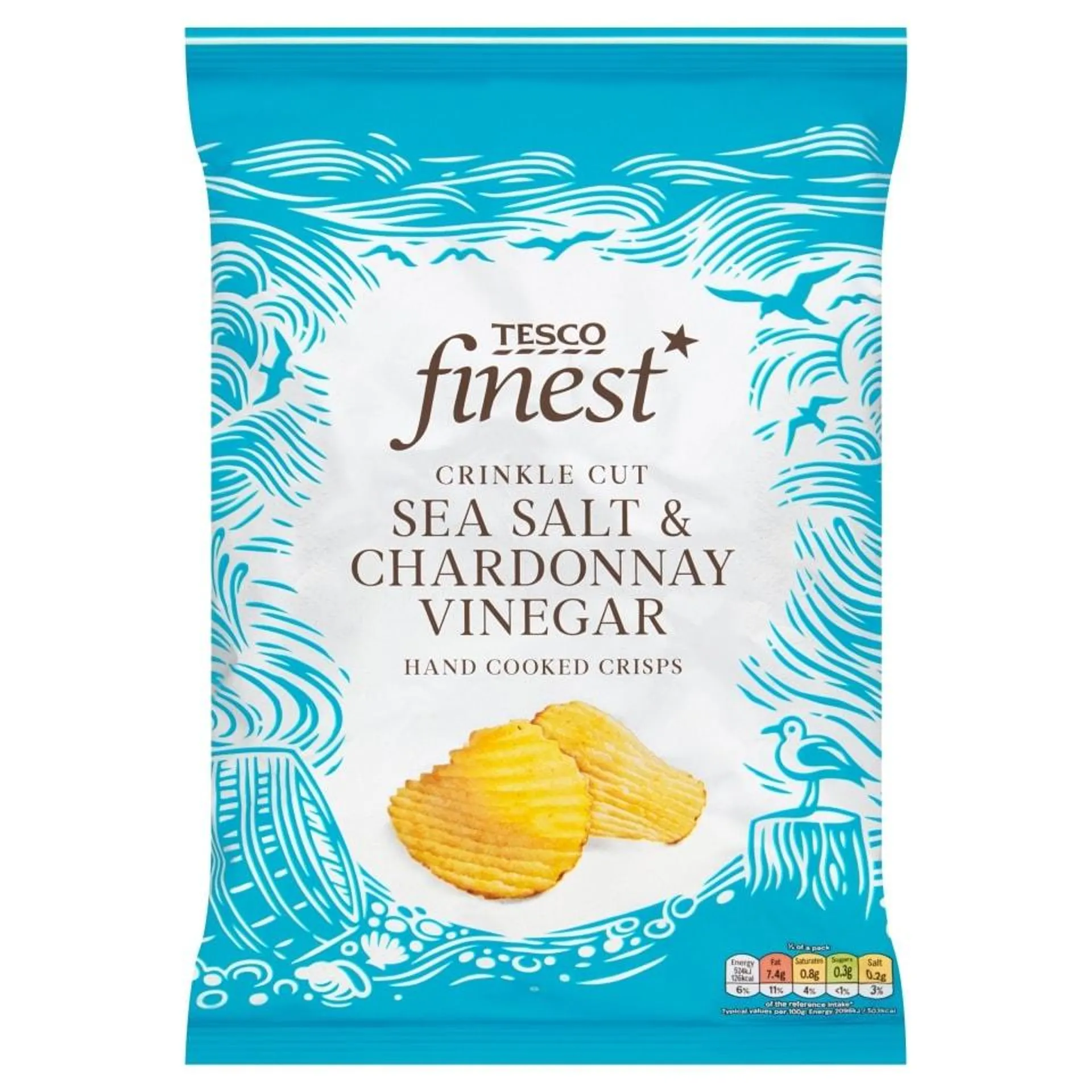 Tesco Finest Sea Salt & Chardonnay Vinegar Crinkle Cut Crisps 150G