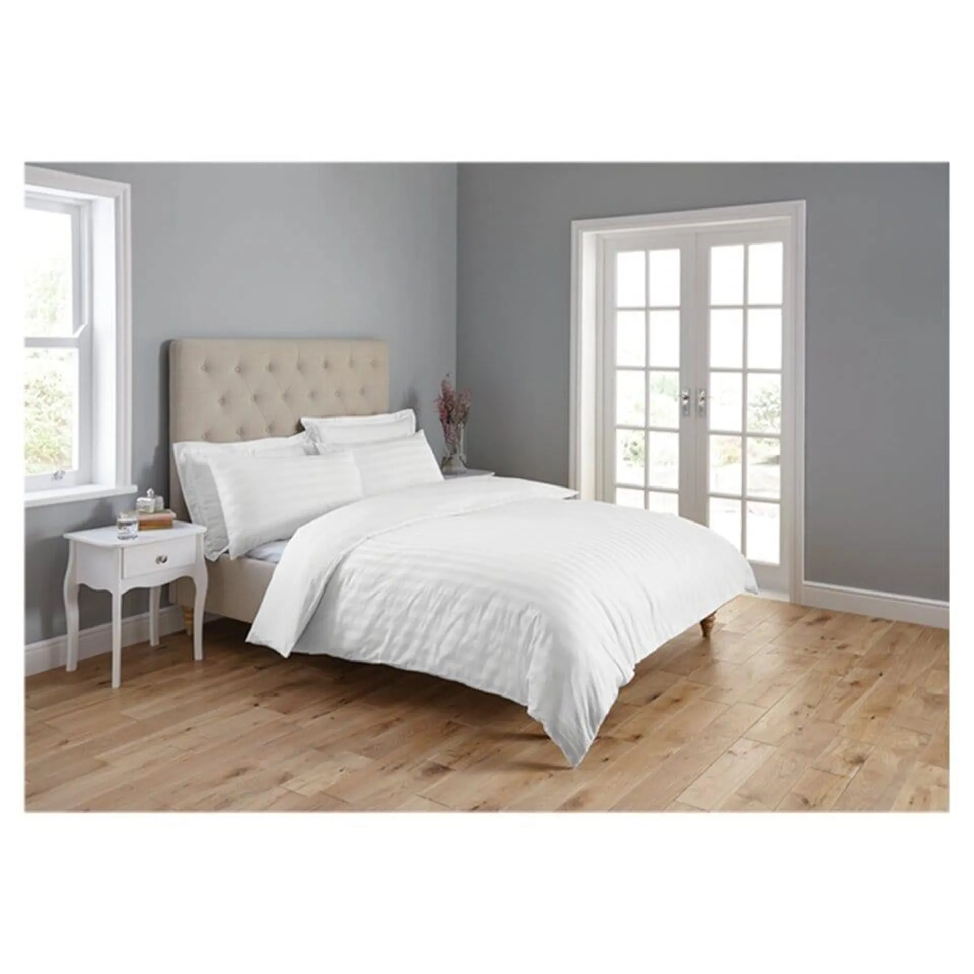 Fox & Ivy White Sateen Stripe Duvet Set Double