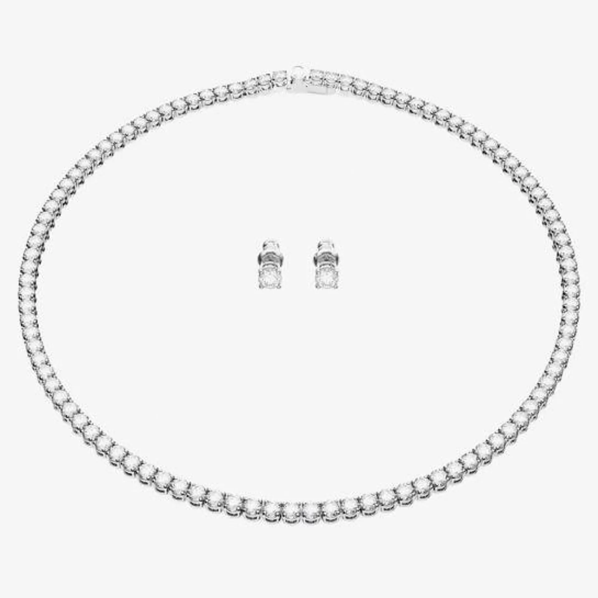 Matrix White Tennis Necklace & Earrings Jewellery Set