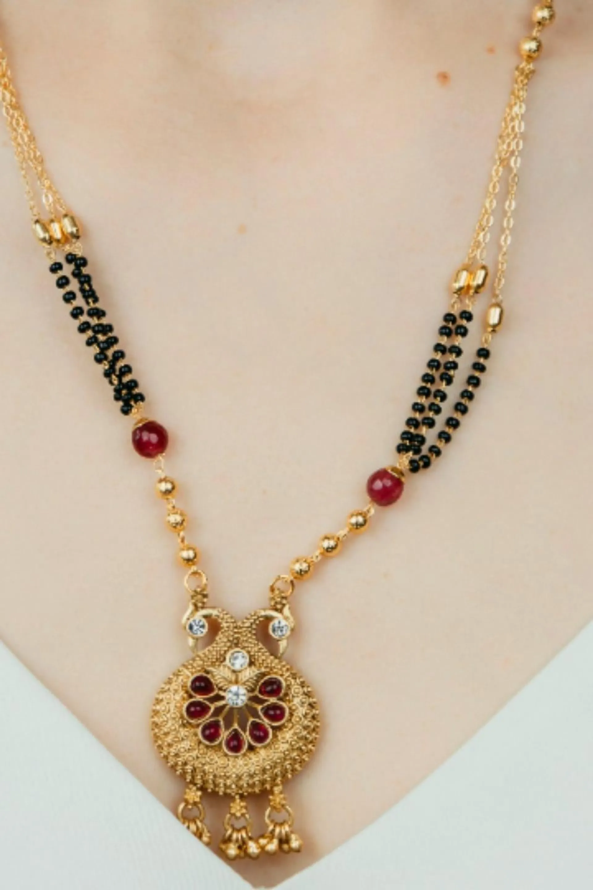 Brass Indian Mangalsutra Black Beads Wedding Ethnic Asian Necklace