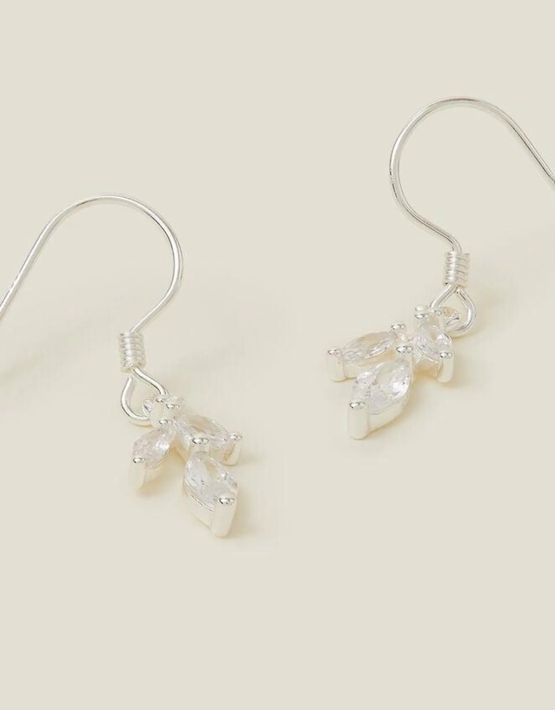 Sterling Silver-Plated Sparkle Leaf Drop Earrings