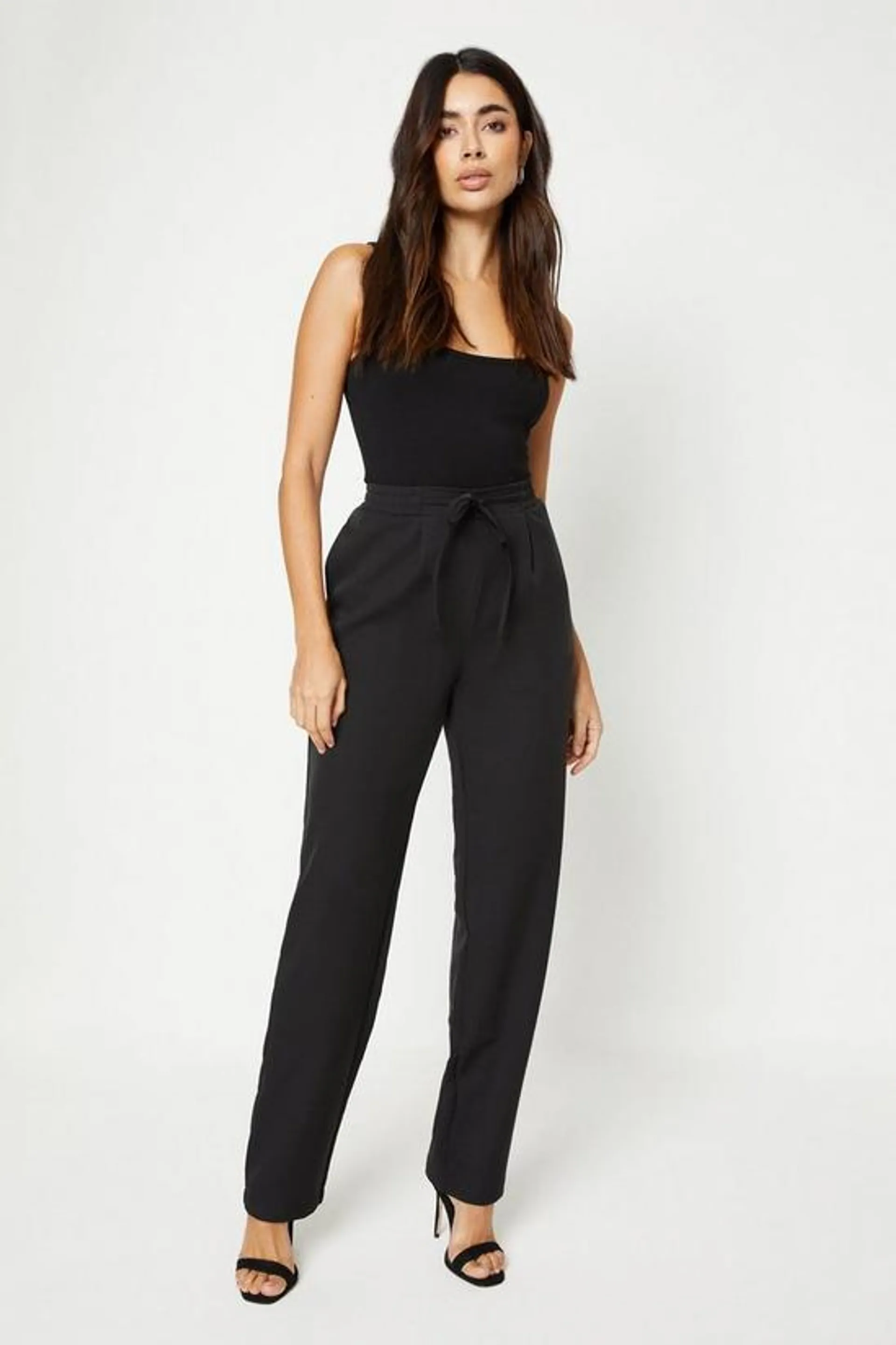 Tie Waist Formal Straight Leg Trousers