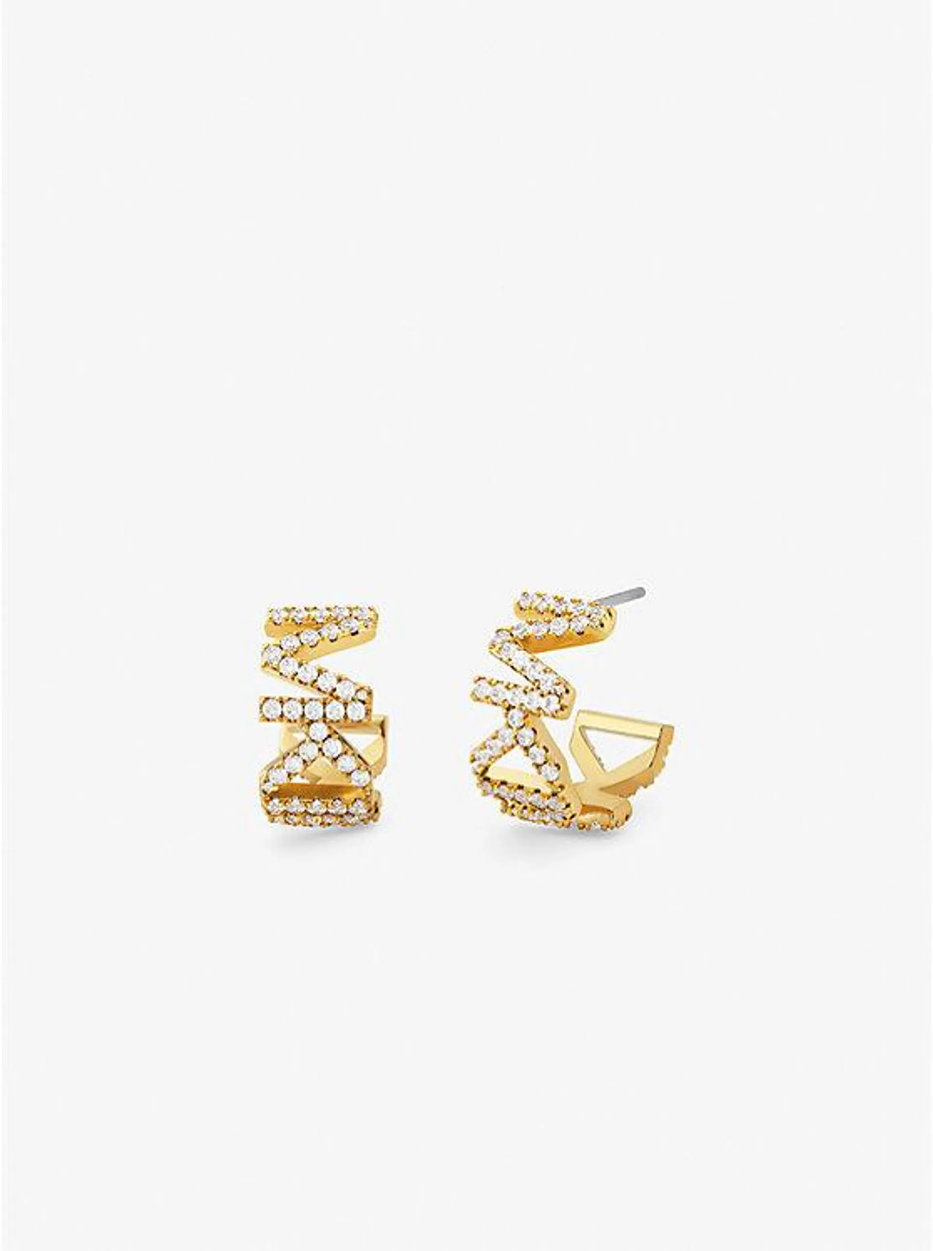 Precious Metal-Plated Brass Pavé Logo Small Hoop Earrings