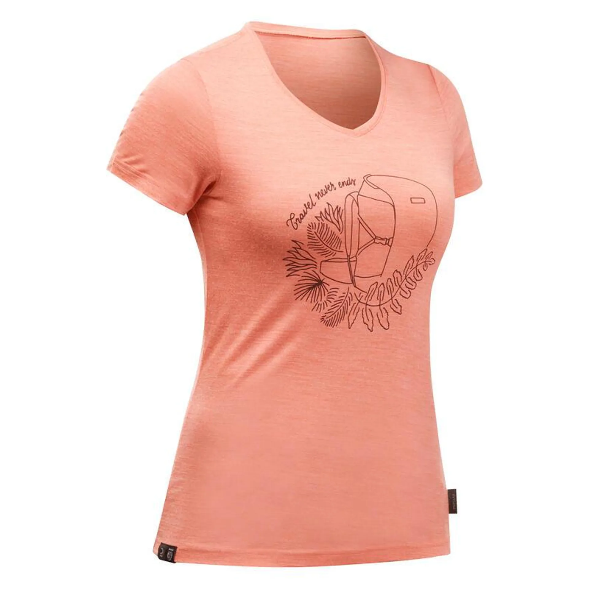 Women’s travel trekking T-shirt - short sleeves - merino wool TRAVEL 100 orange