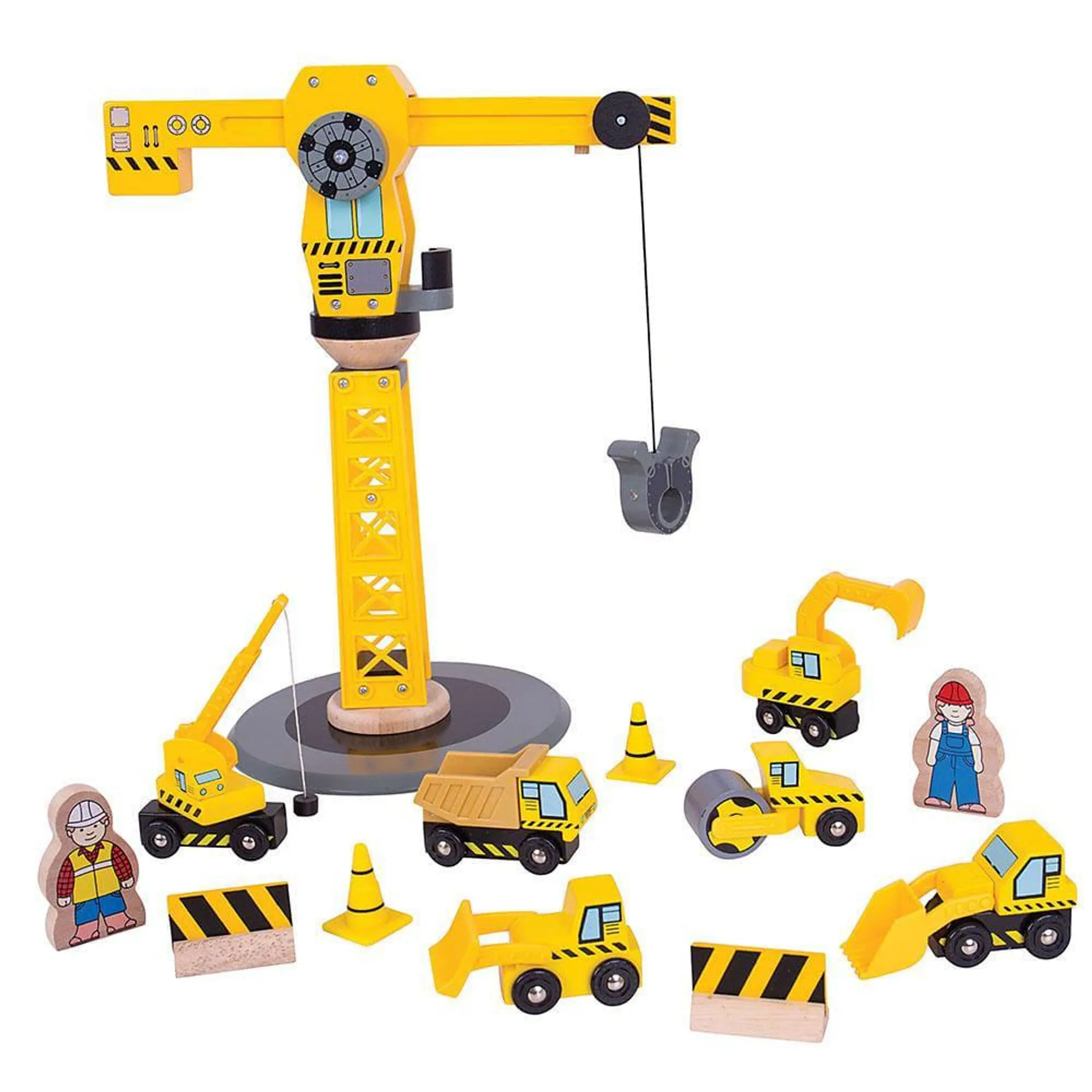 Bigjigs Big Yellow Crane and Construction Set