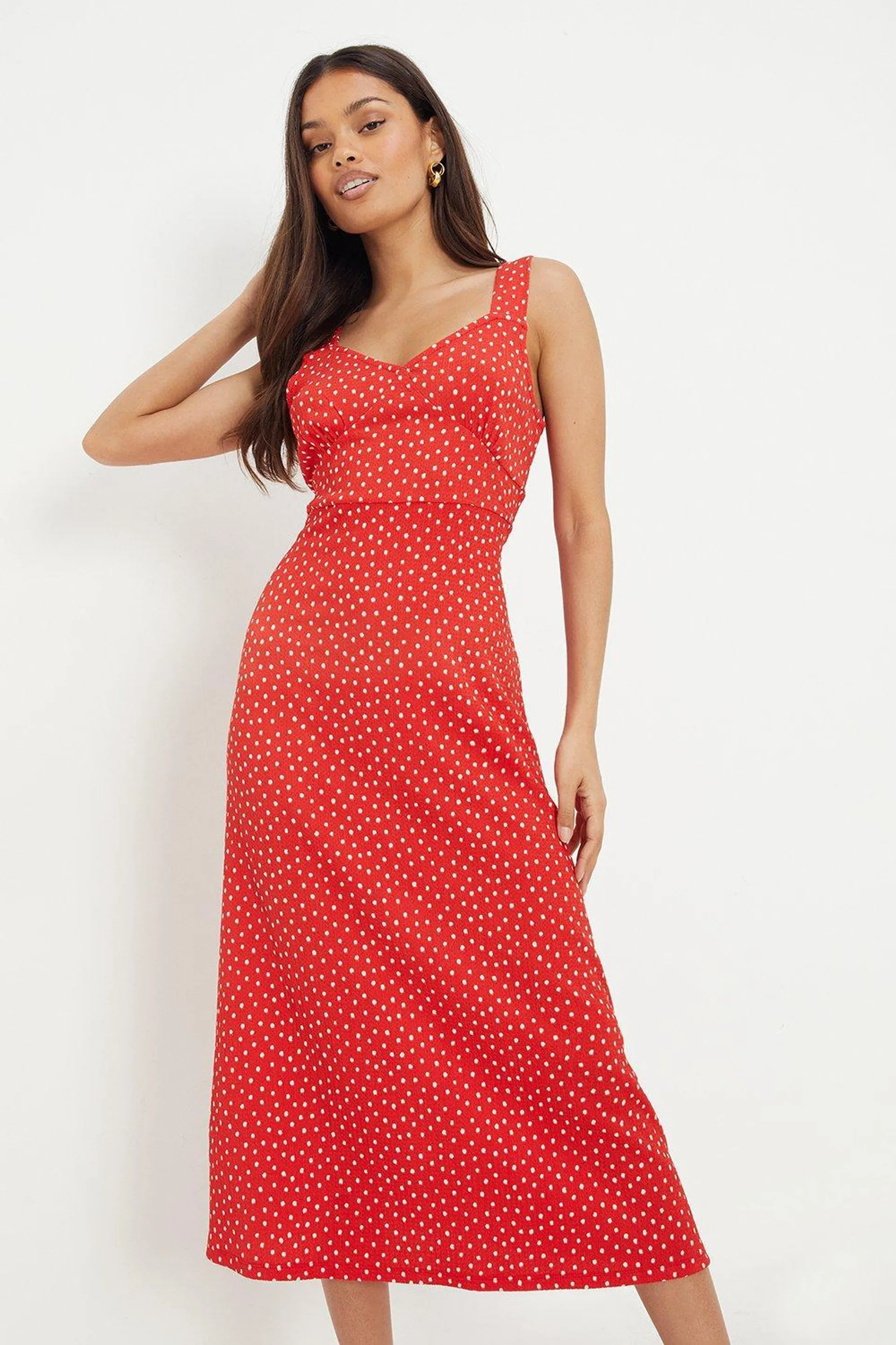 Petite Red Spot Strappy Midi Dress