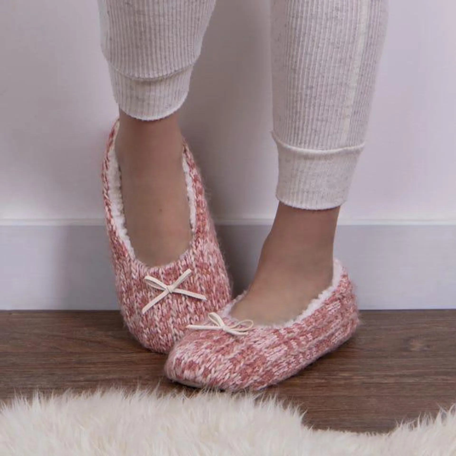 totes Knitted Pink Ballet Slippers