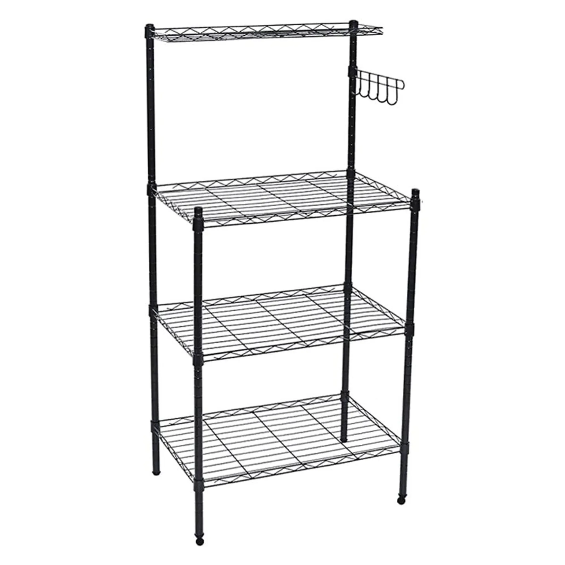 Living And Home WH0909 Black Metal Multi-Tier Microwave Storage Rack With Hooks