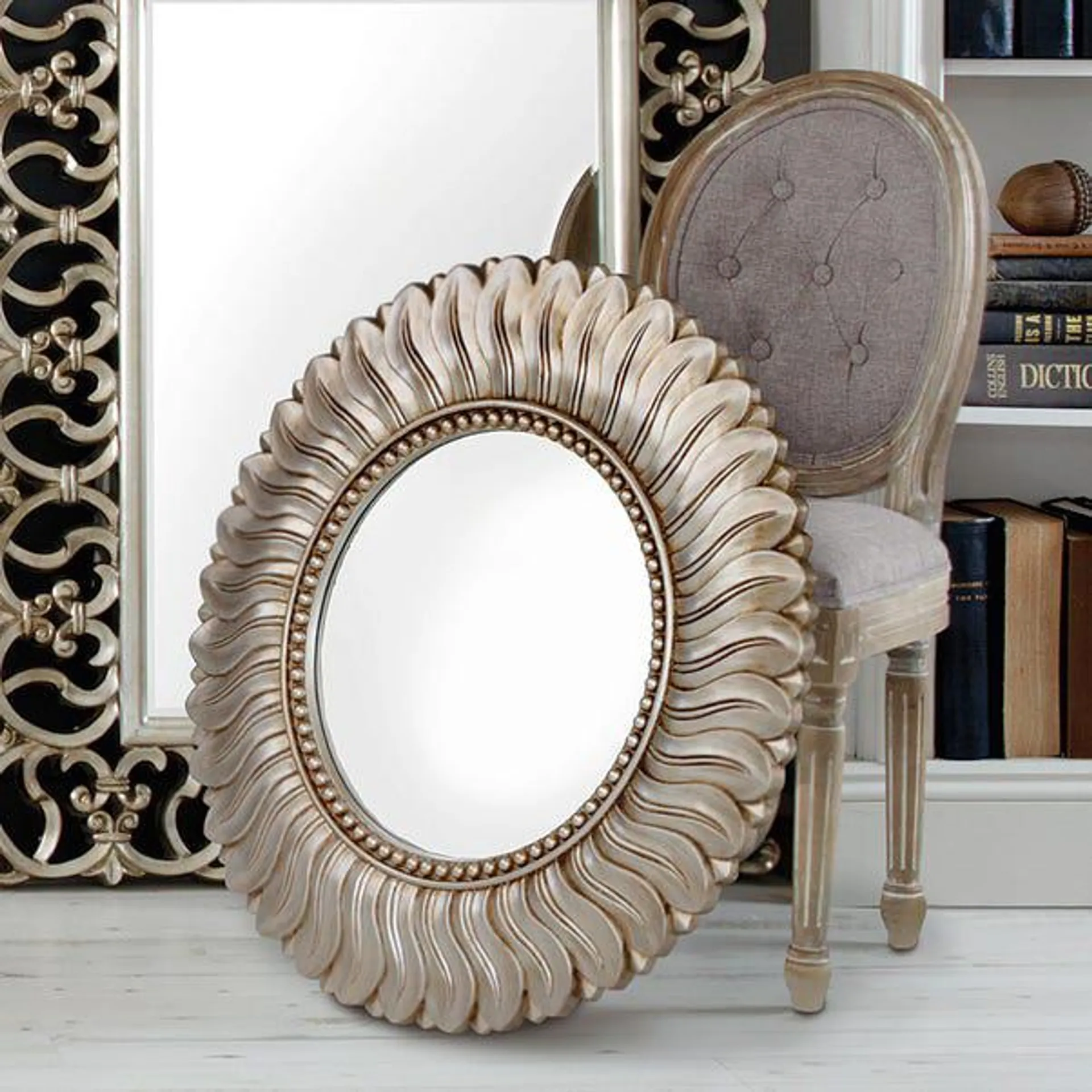 Leaf Round Champagne Wall Mirror, 75cm