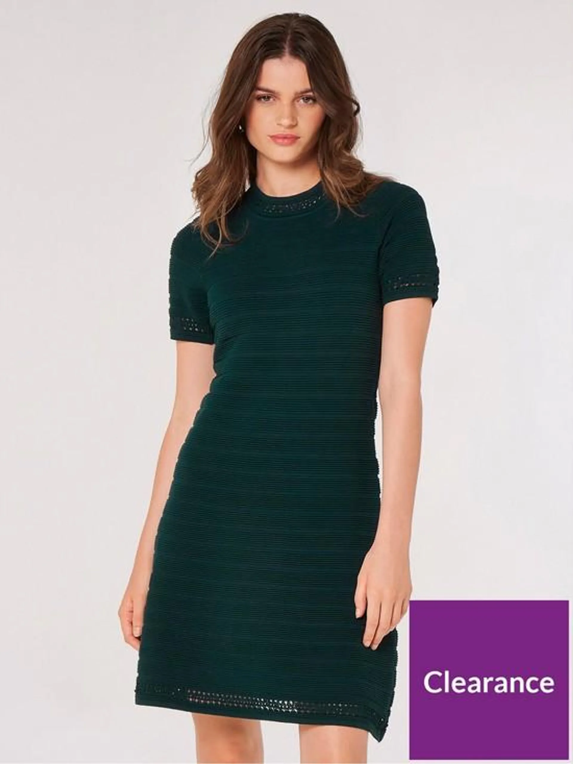 Horizontal Self Stripe Knitted A Line Dress