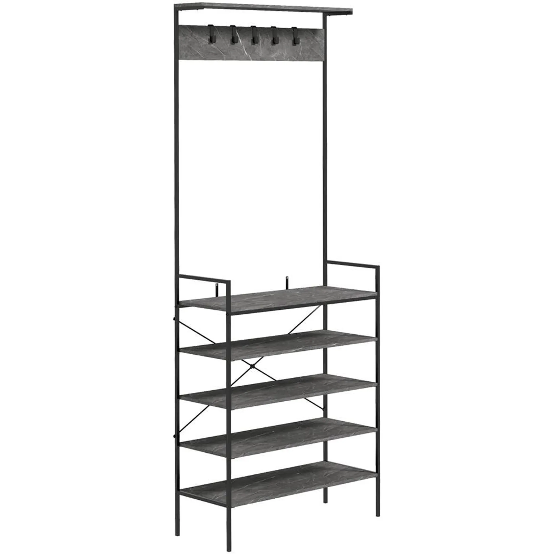 Portland 5 Shelf Grey Microwave Stand with Hooks