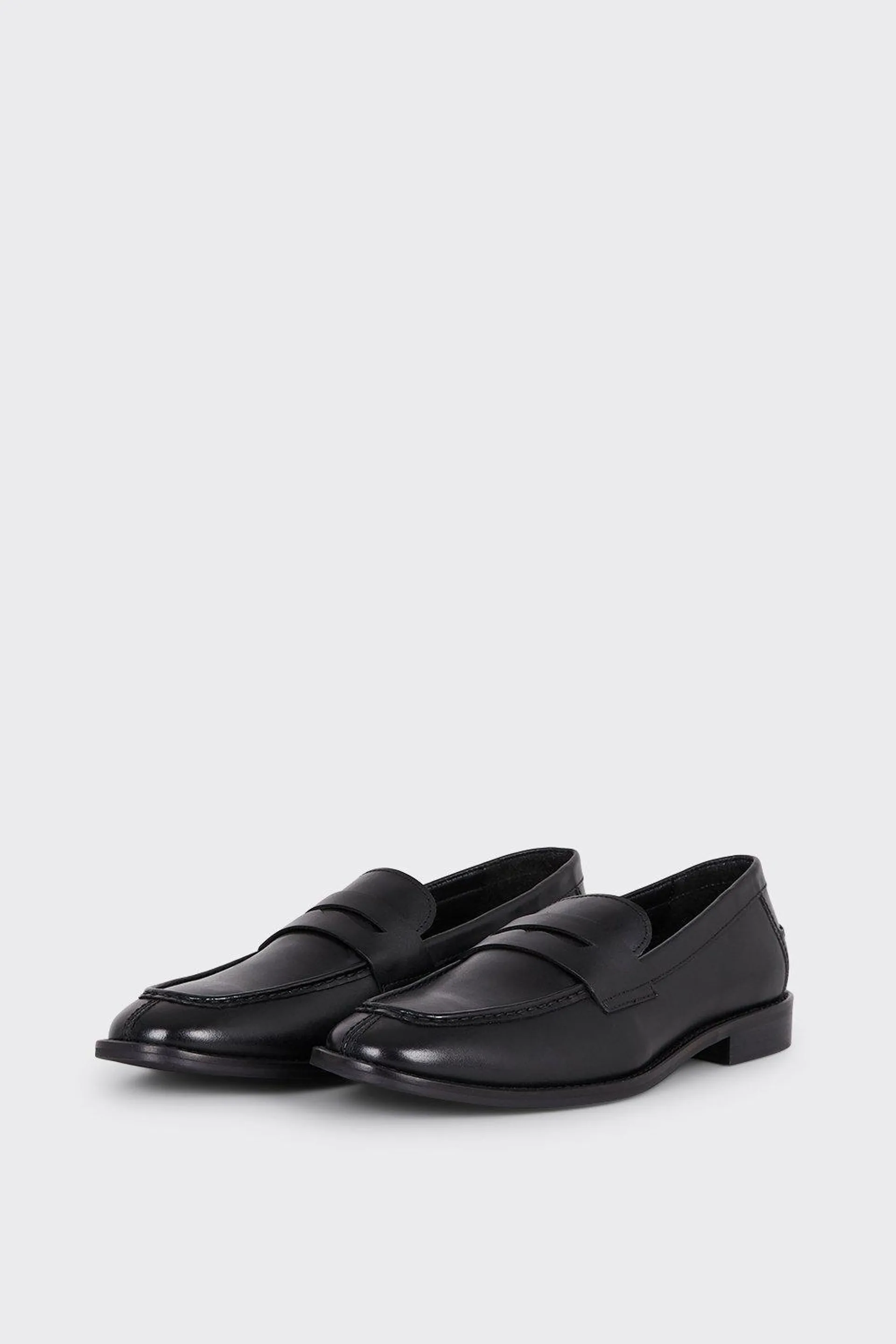 Black Leather Plain Loafers