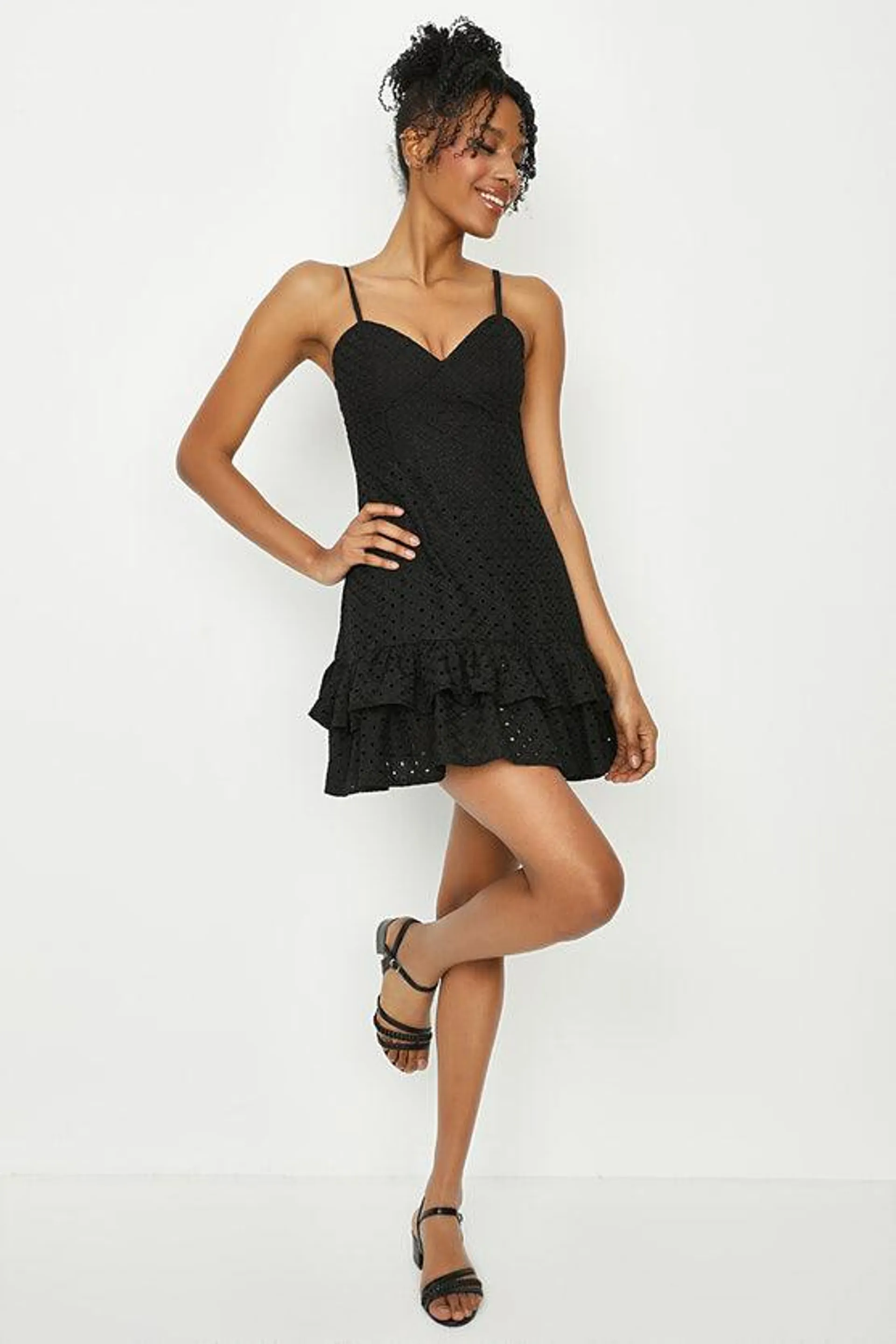 Black Strappy Broidery Dress