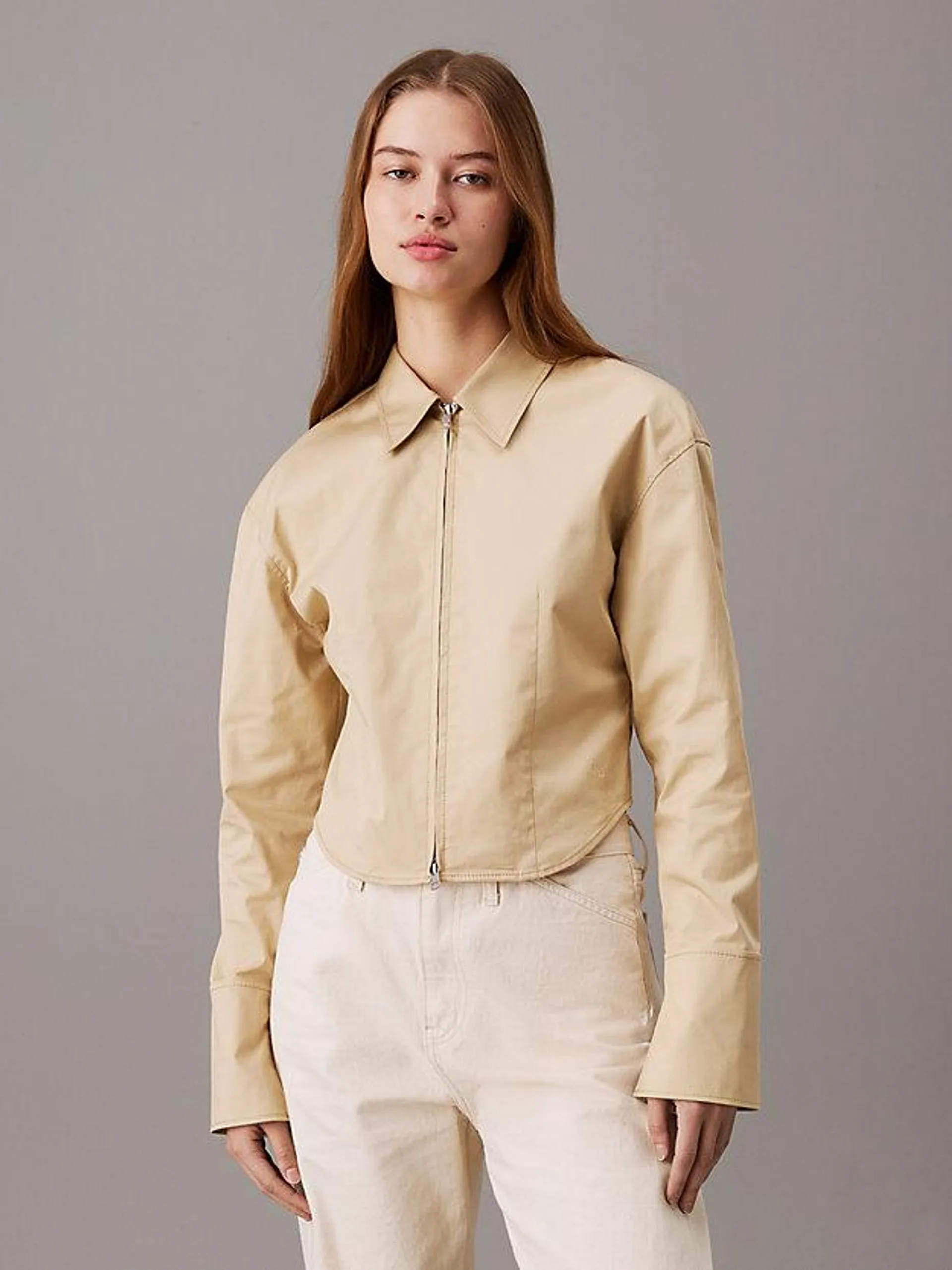 Slim Cropped Zip Up Shirt