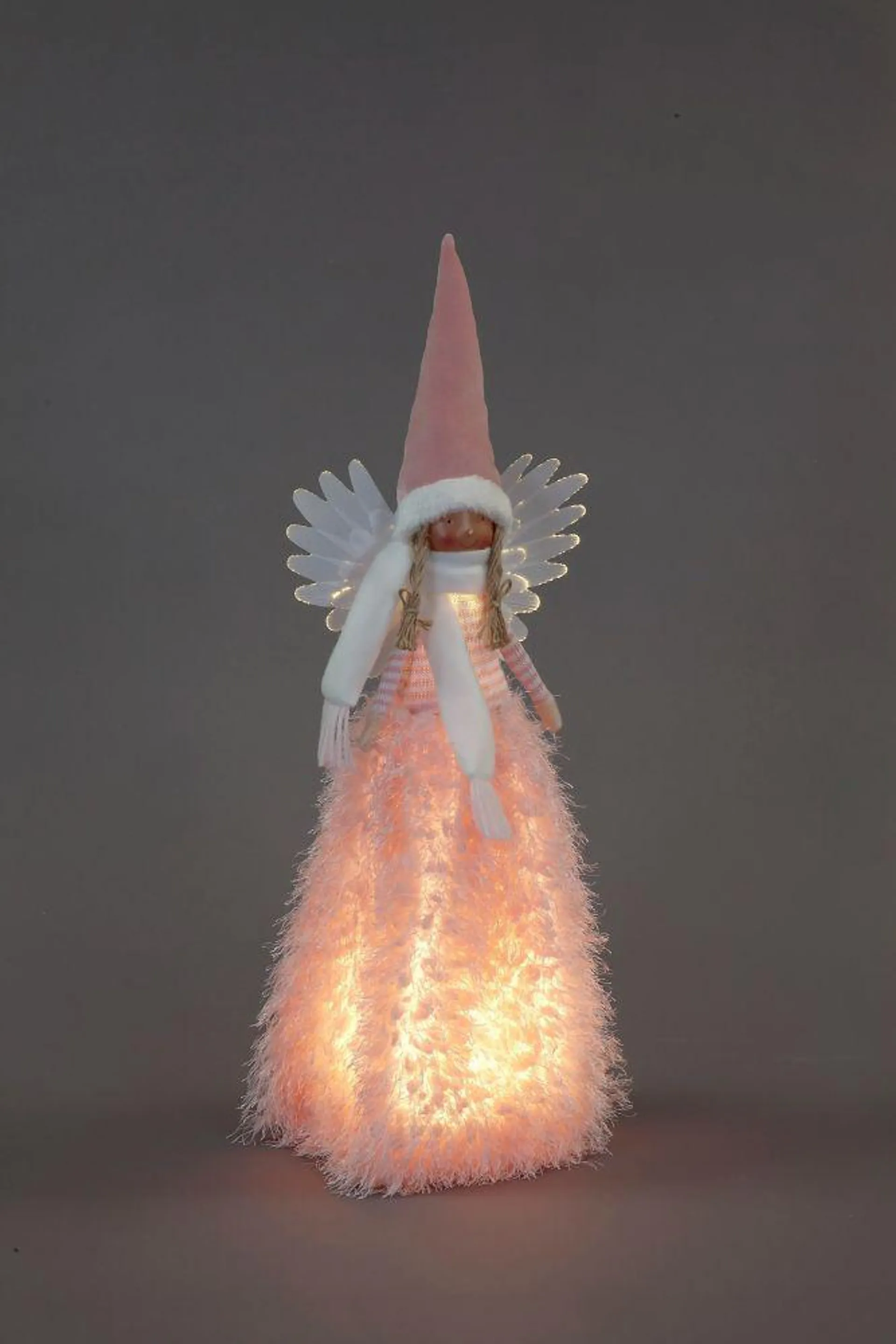 Battery Operated 60cm LED Standing Angel With Pink Fluffy Dress Decoration