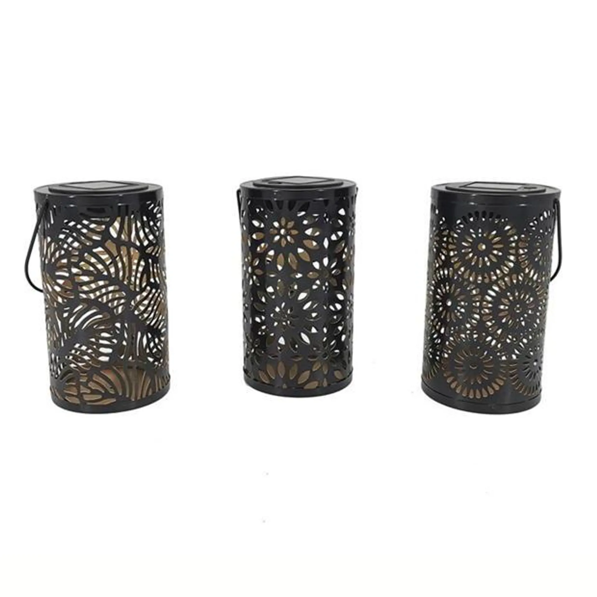 Set of 3 Metal Patterned Mini Solar Lanterns