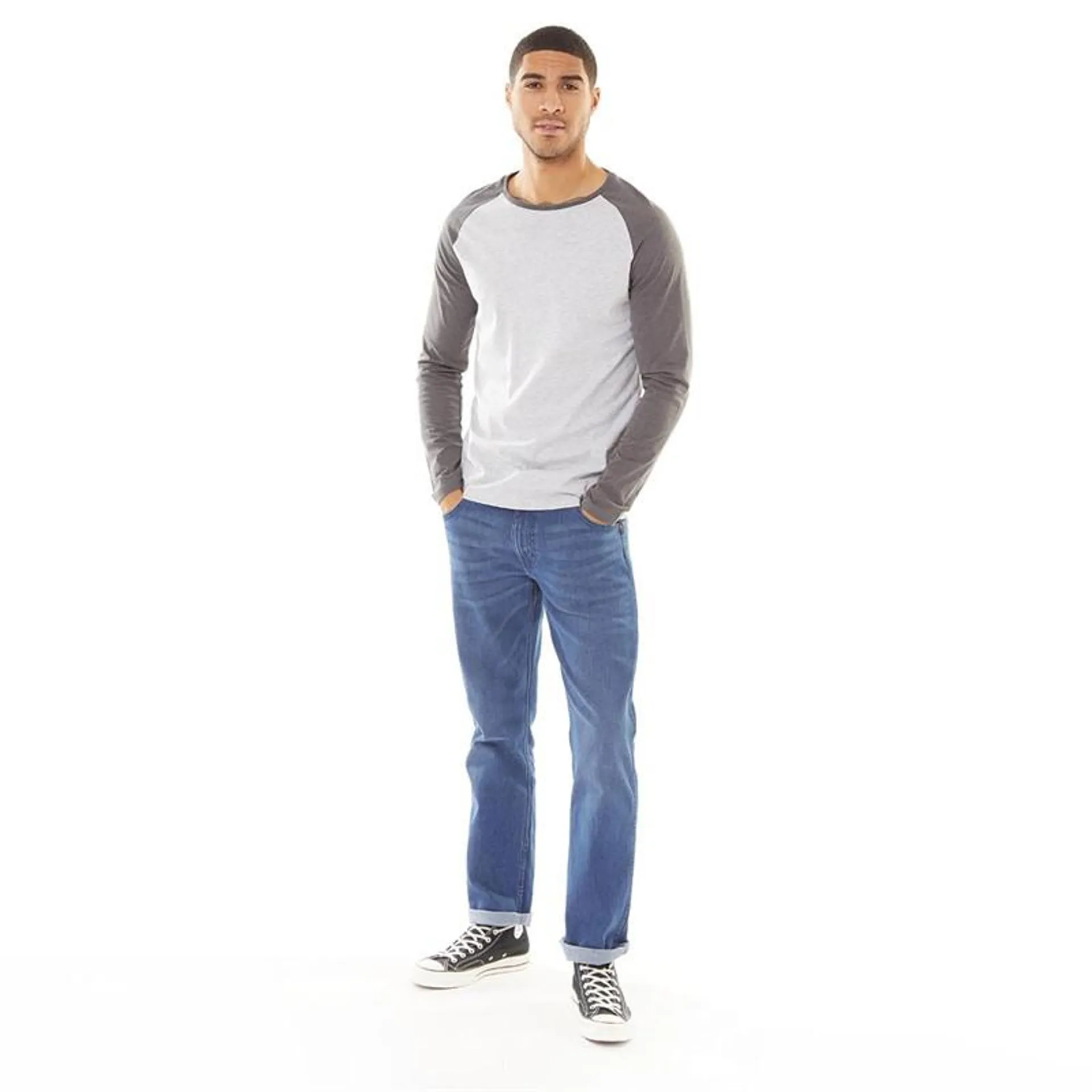 Fluid Mens Raglan Long Sleeve Top Light Grey Marl/​Charcoal Marl