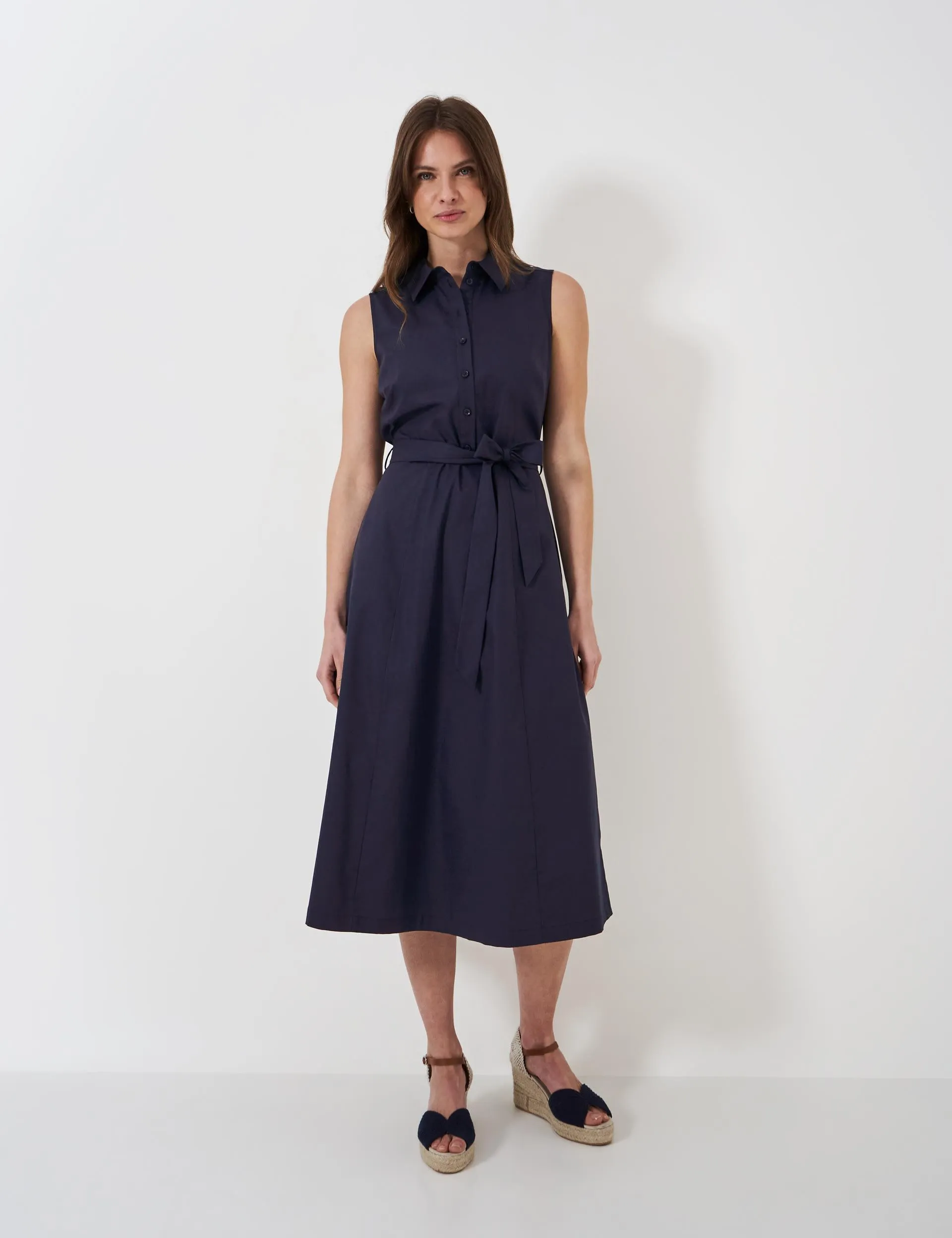 Cotton Blend Midi Shirt Dress