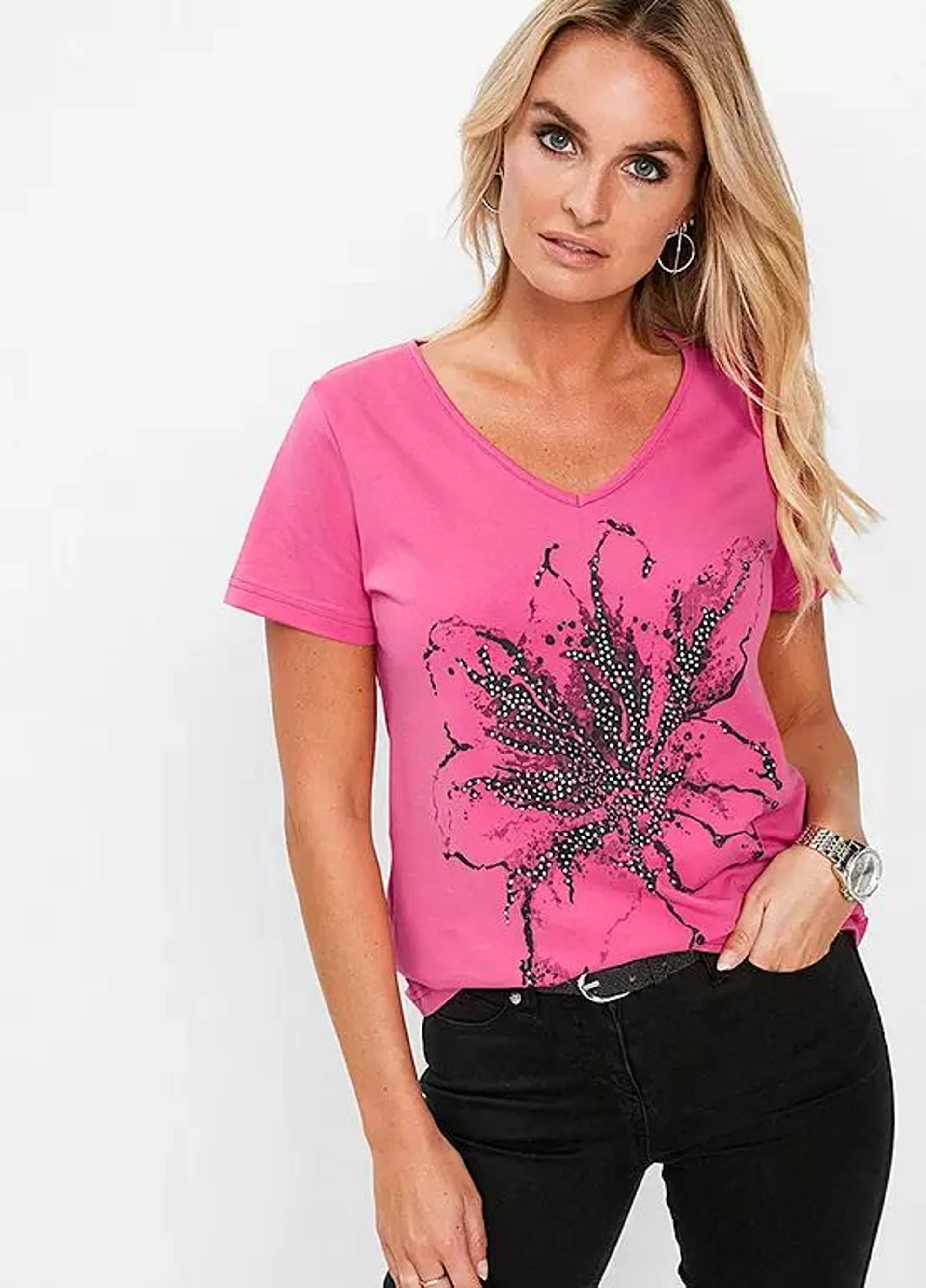 bonprix Studded Flower T-Shirt