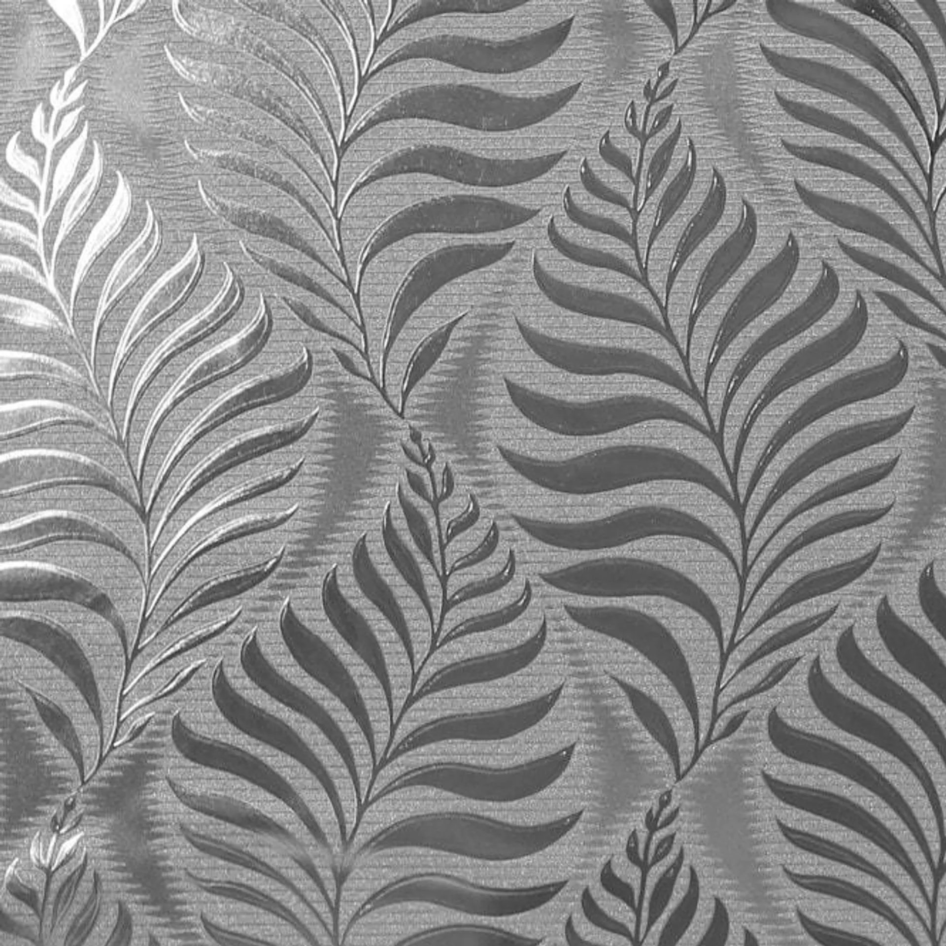 Foil Embossed Leaf Wallpaper in Silver