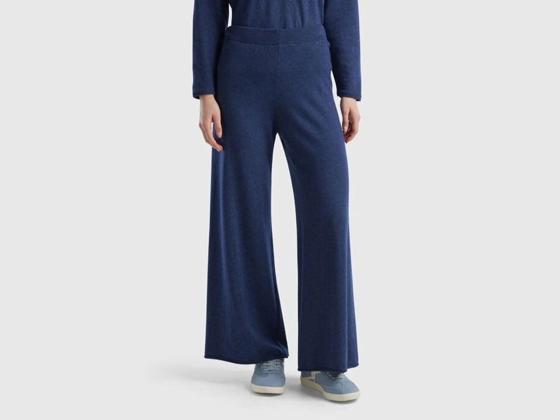Air force blue wide trousers in cashmere and wool blend