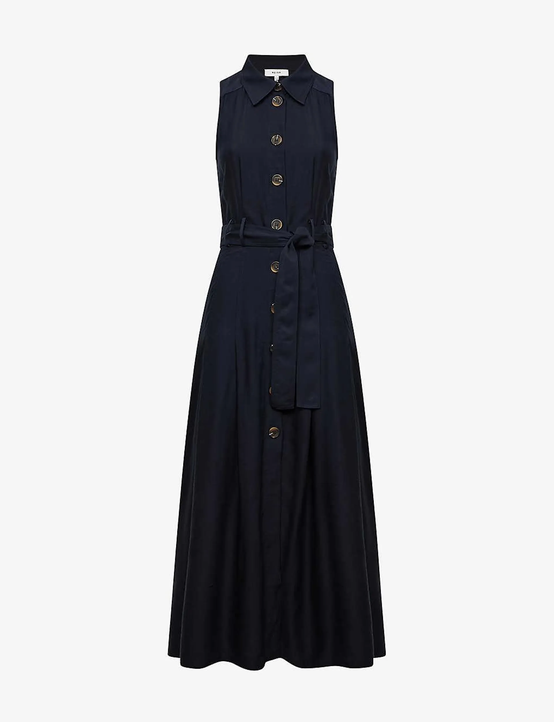 Milena button-through tied-waist woven midi dress