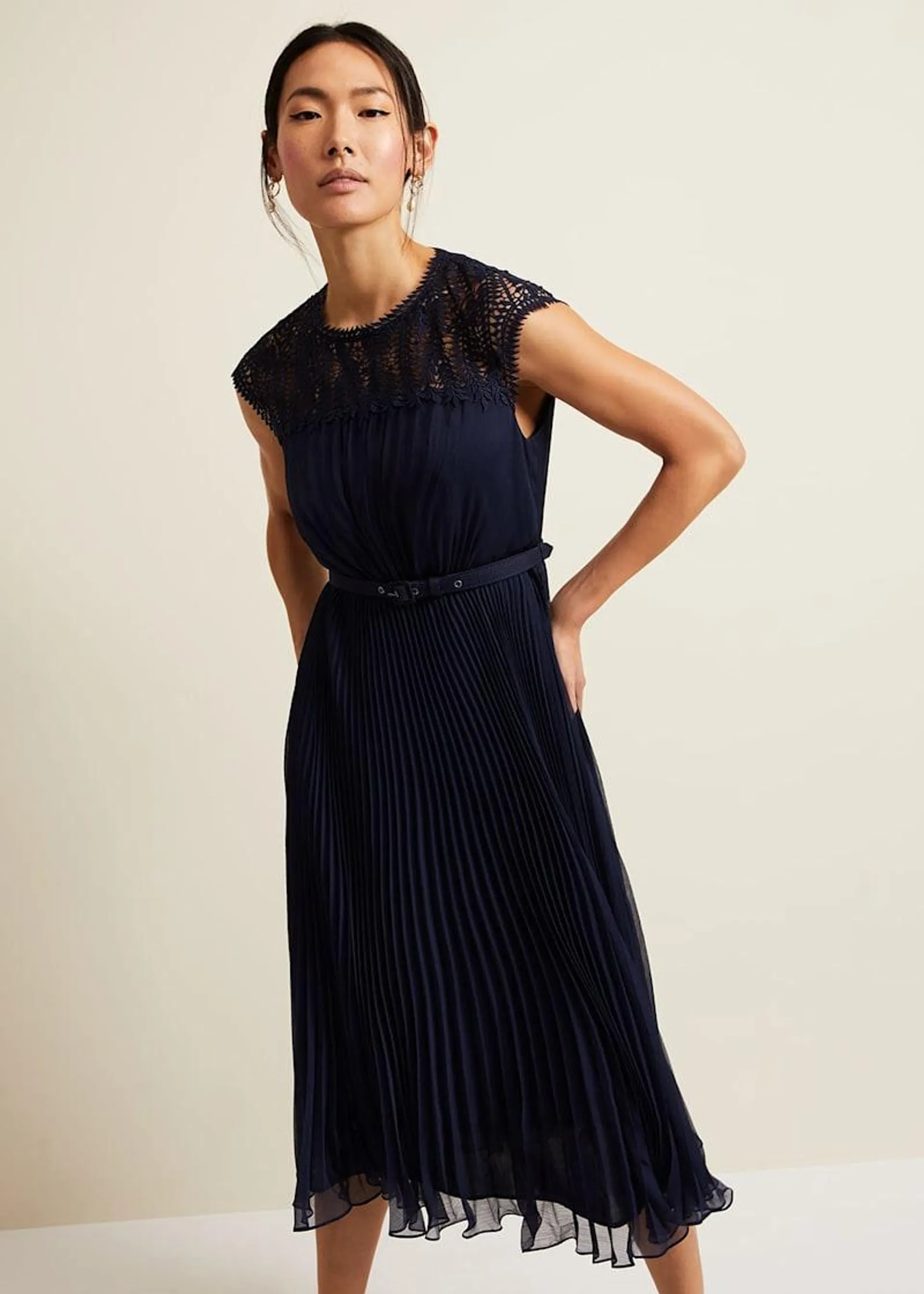 Makaela Pleat Embroidered Dress