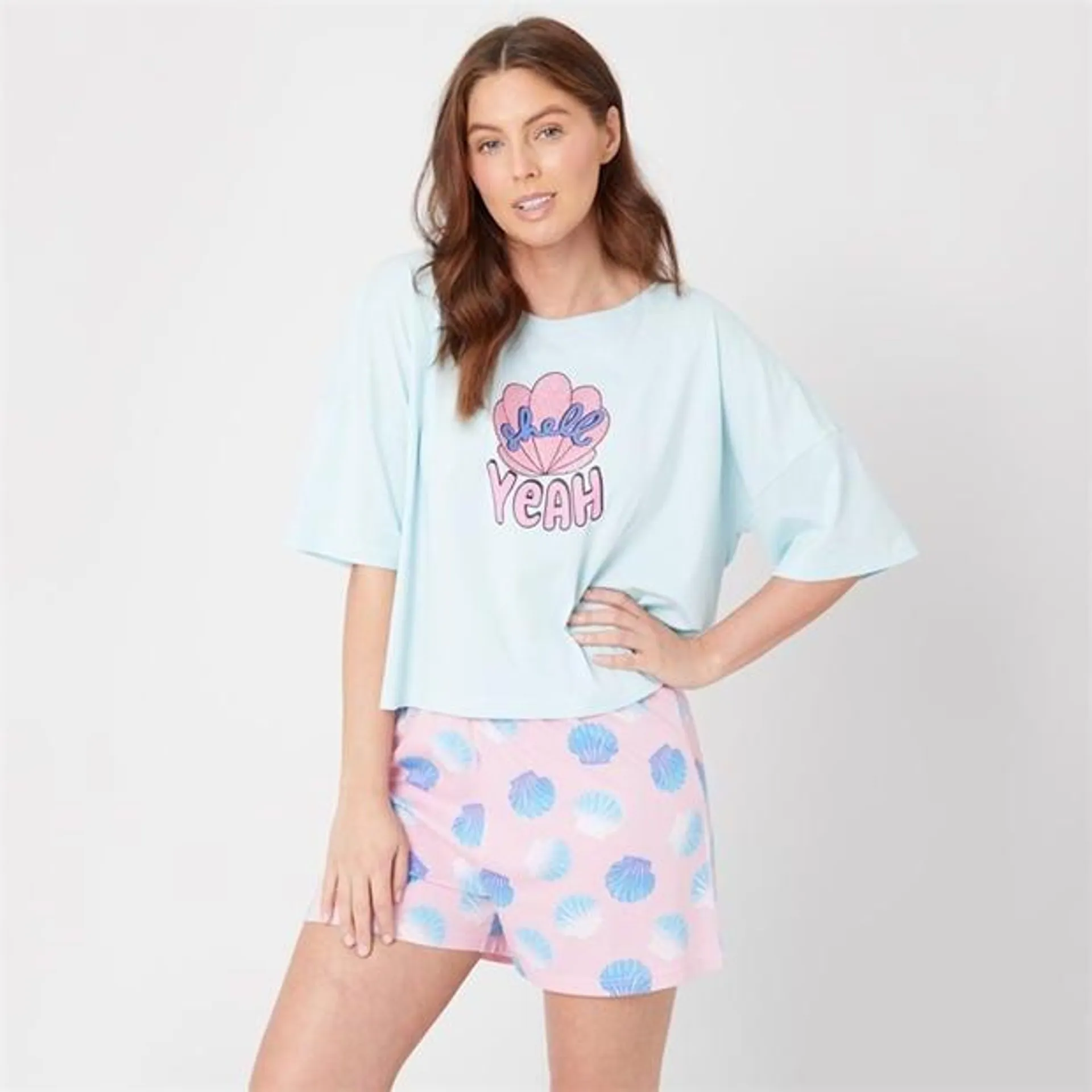 Jersey Shell Slogan Shortie Pyjama Set