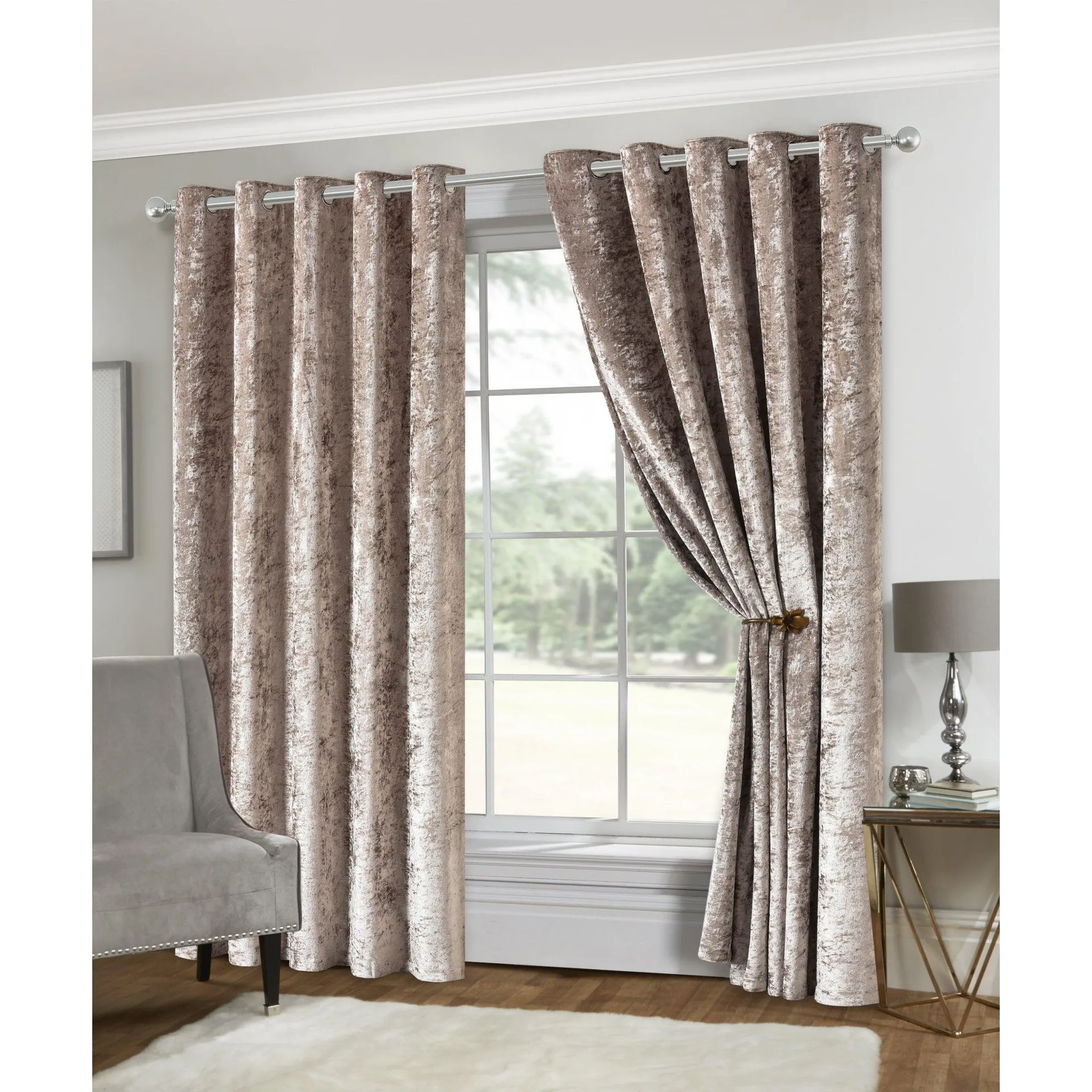 Amelia Eyelet Curtains - Crushed Velvet - Mink