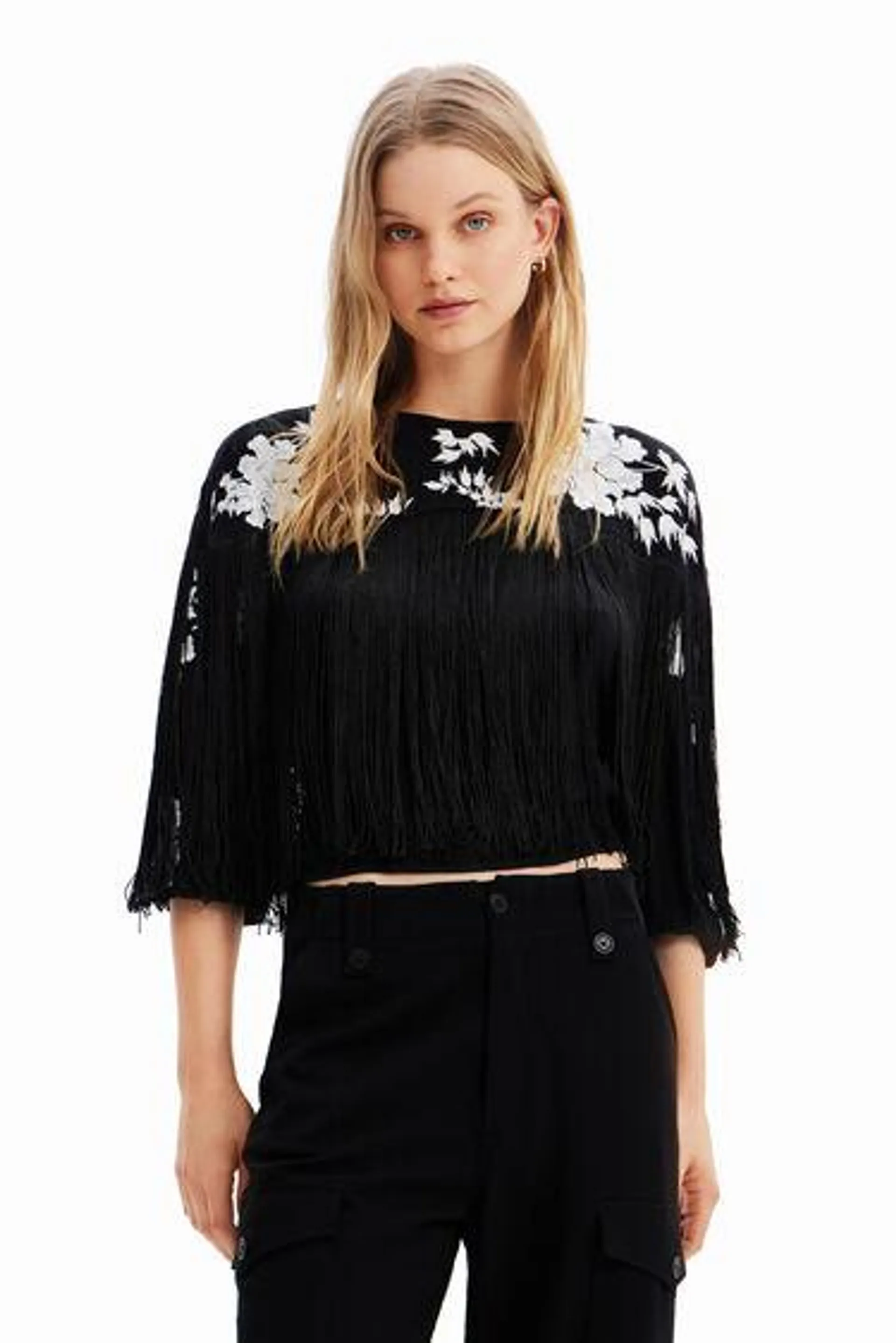 Fringed embroidered blouse