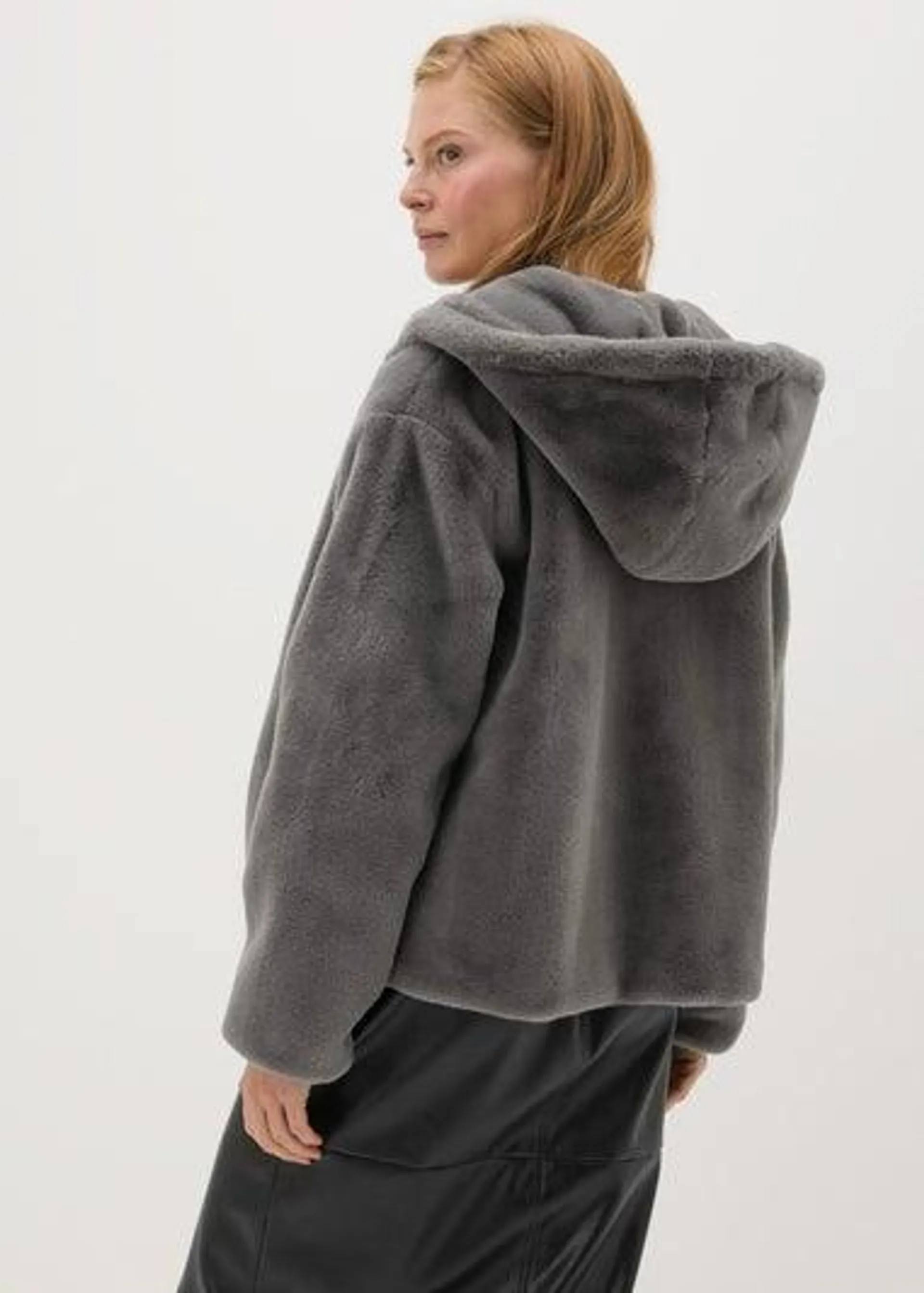 Grey Faux Fur Hooded Coat