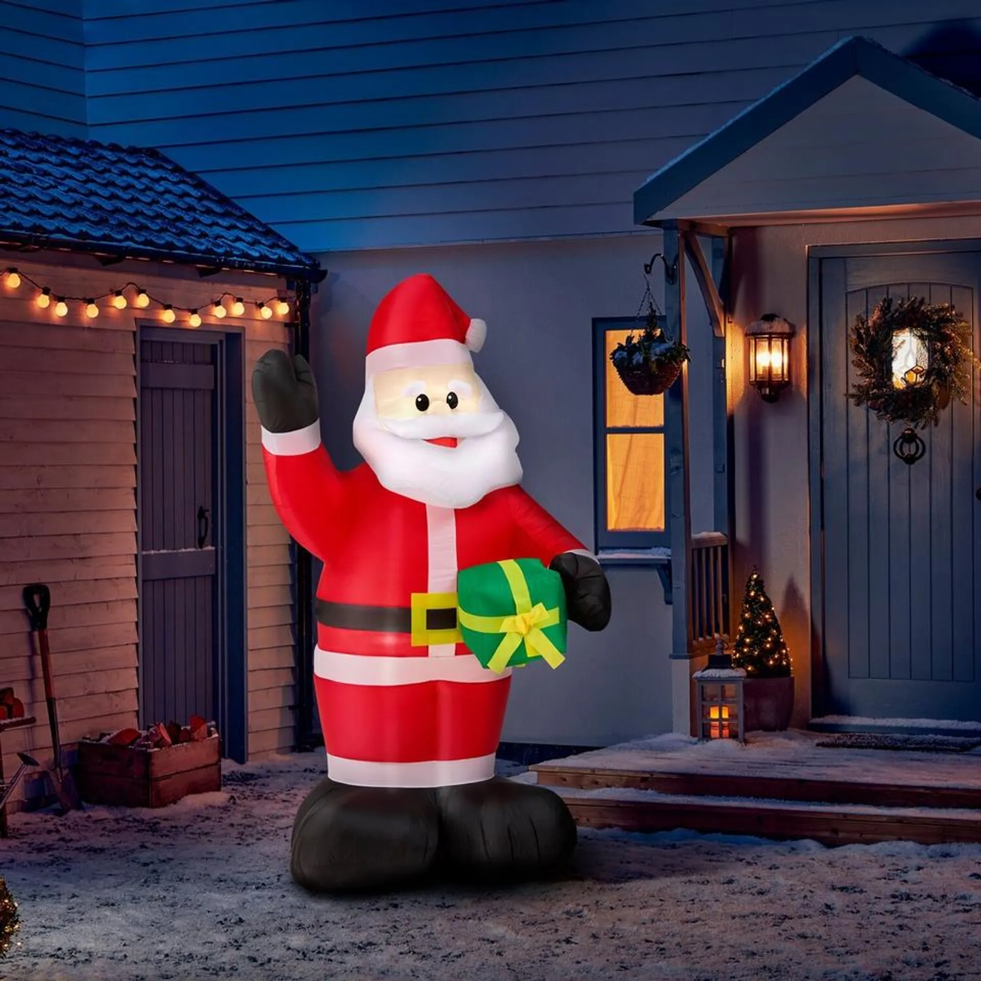 6ft Outdoor Inflatable Santa with Multifunction Lights & Gift - 1.8M