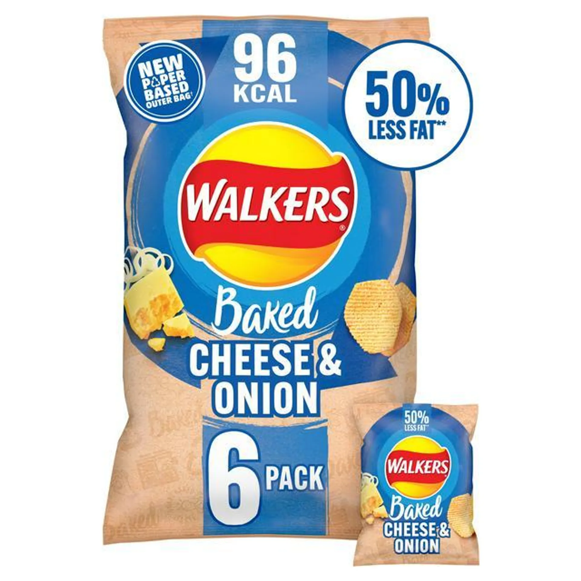 Walkers Baked Cheese & Onion Multipack Crisps Snacks 6x22g