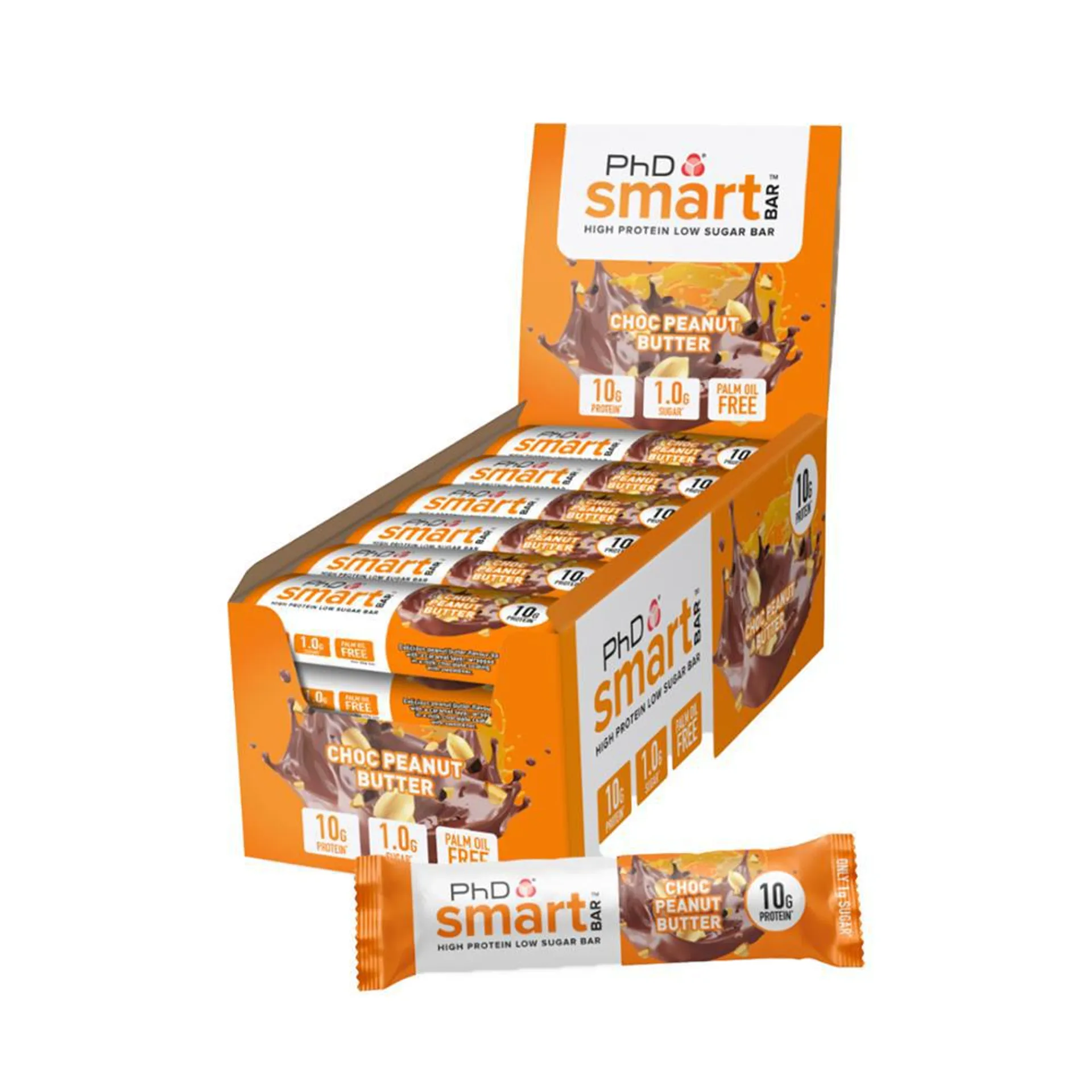 PhD Smart High Protein Low Sugar Bar - Choc Peanut Butter (24 x 32g)