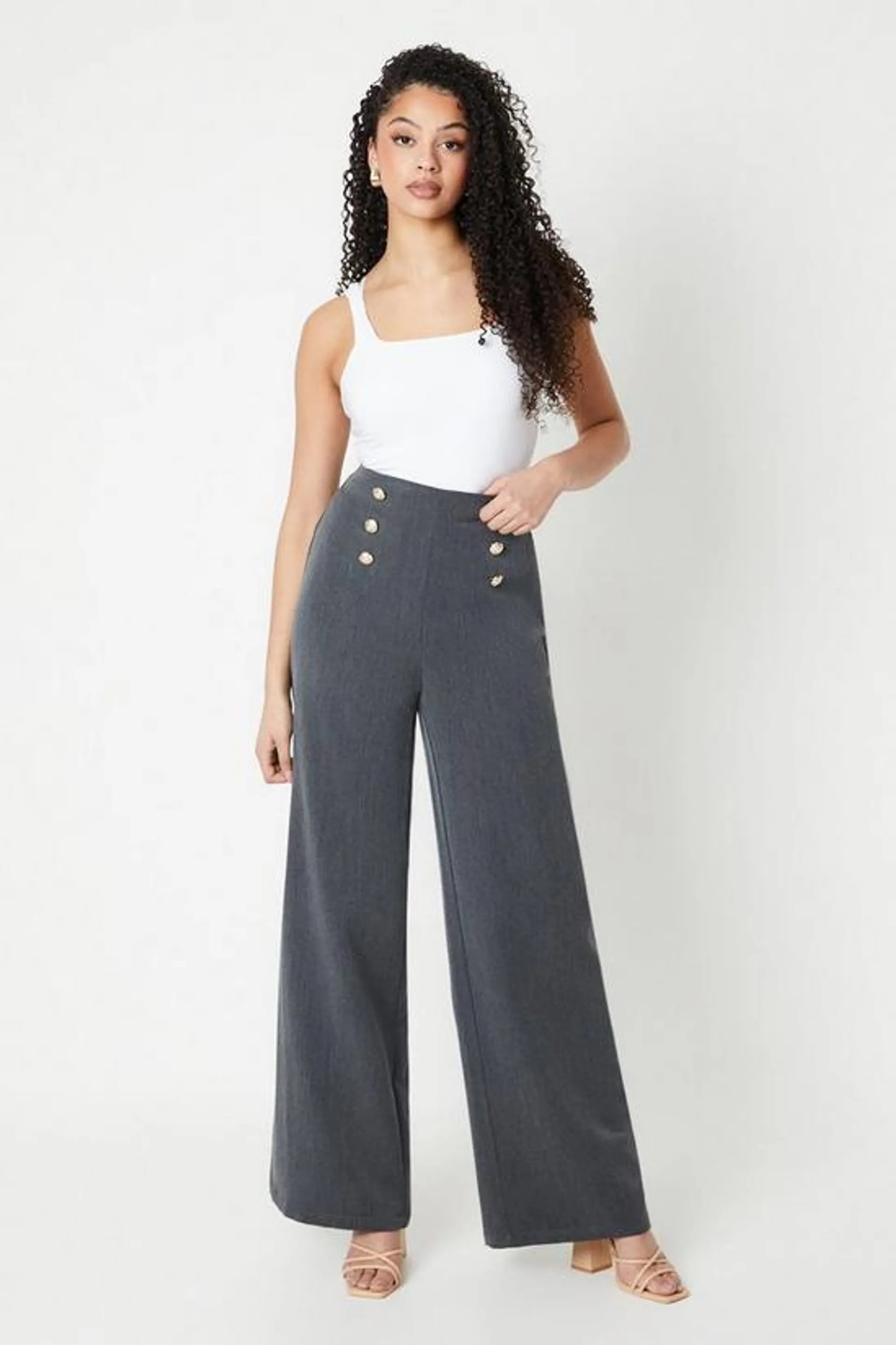 Tall Button Front Straight Leg Trouser