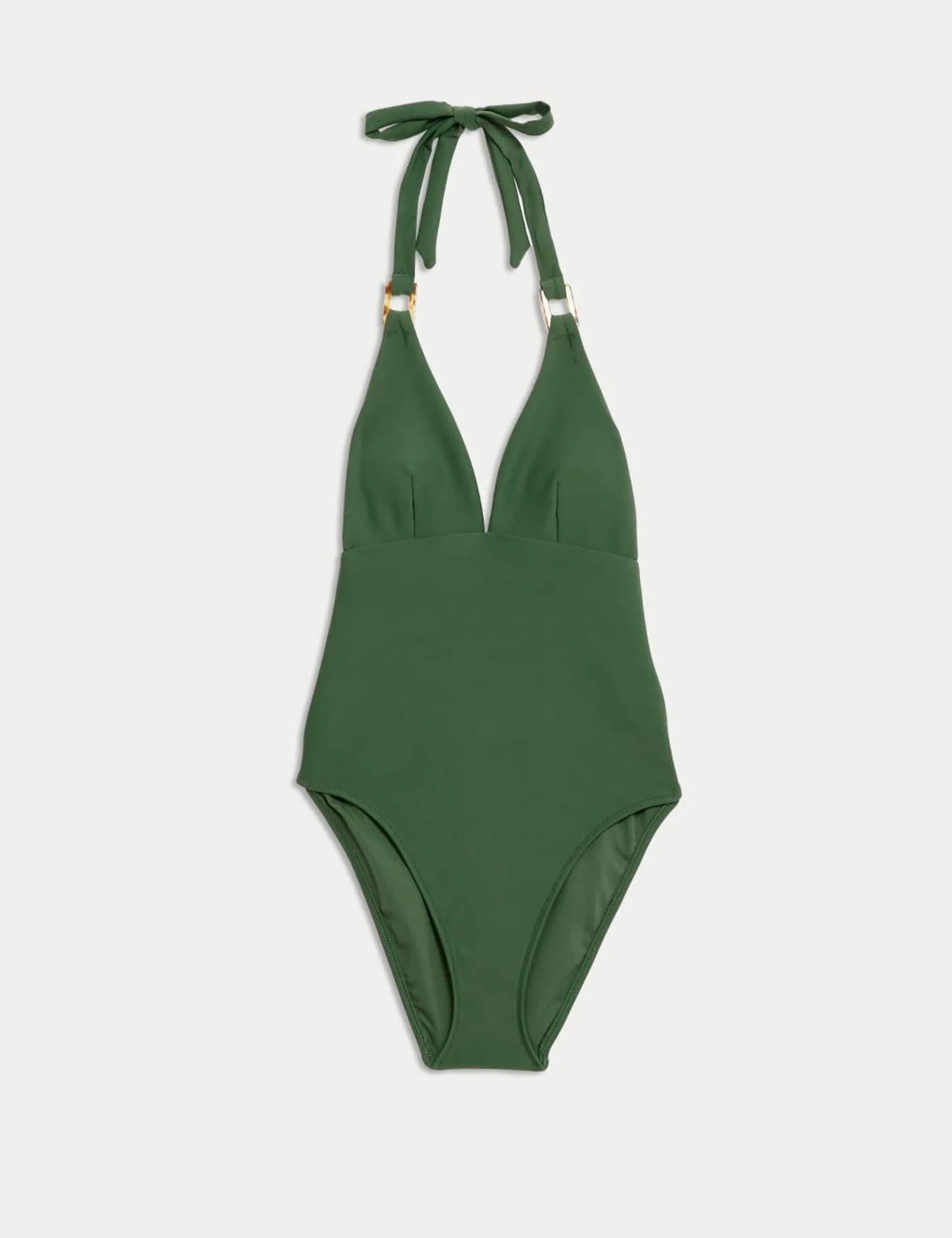 Trim Detail Padded Plunge Halterneck Swimsuit