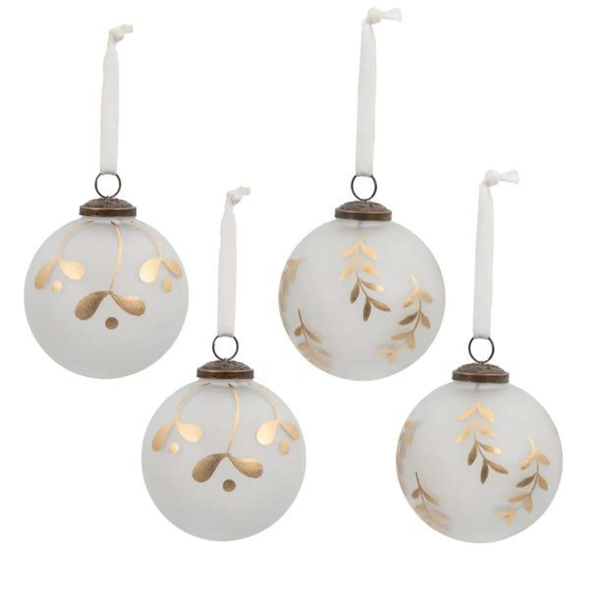 Pack of 4 Sophia White and Gold Baubles