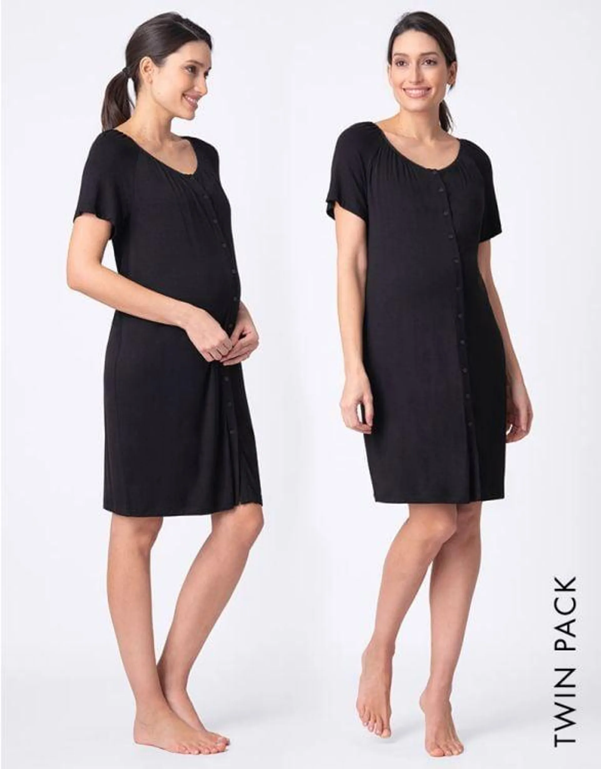 Twin Pack Button-Down Maternity Nighties - Black