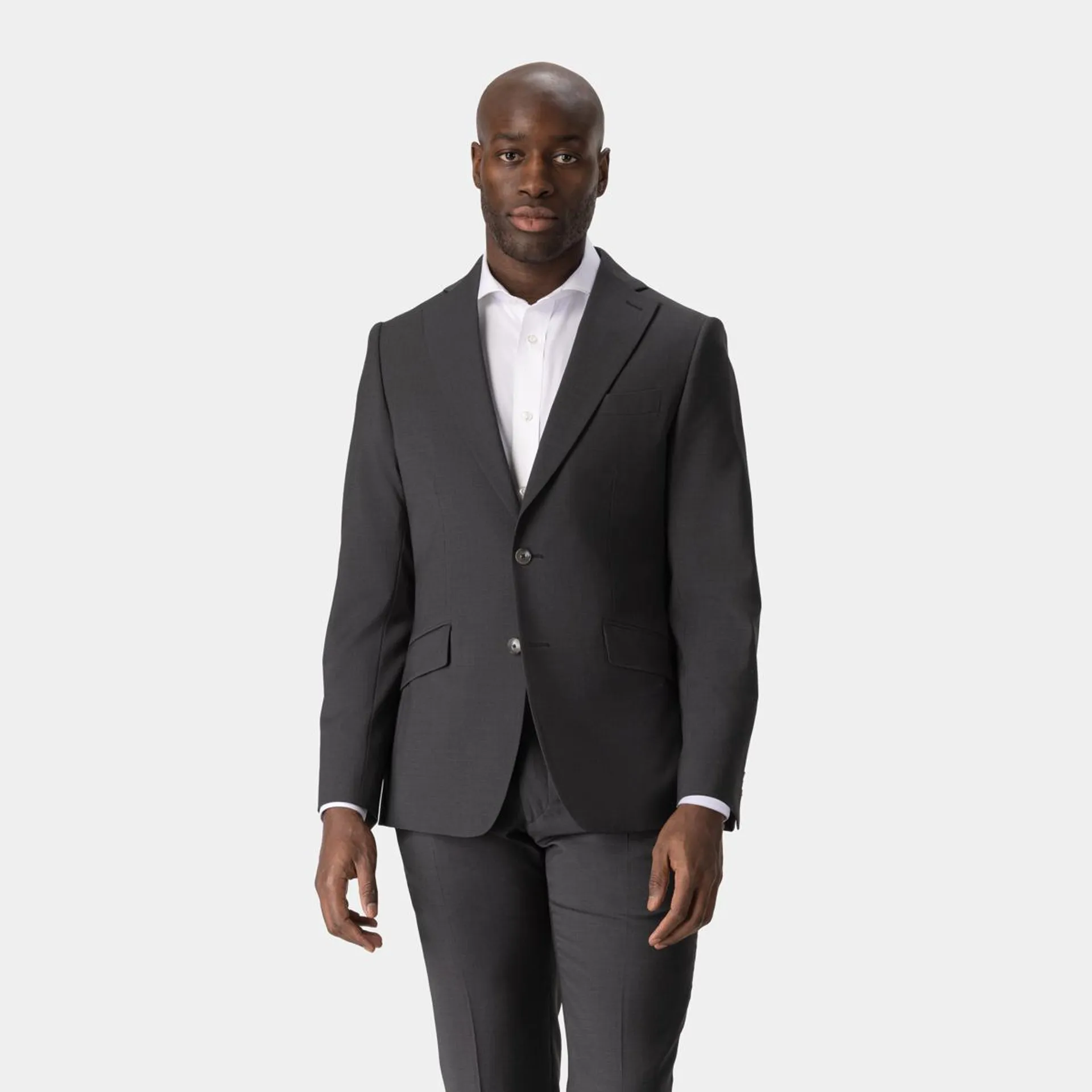 Dark gray two-piece stretch suit