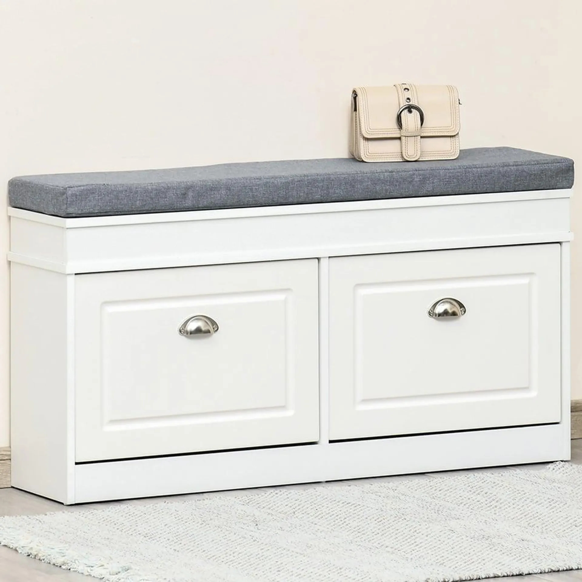 Portland 2 Drawer White Shoe Storage Bench with Seat