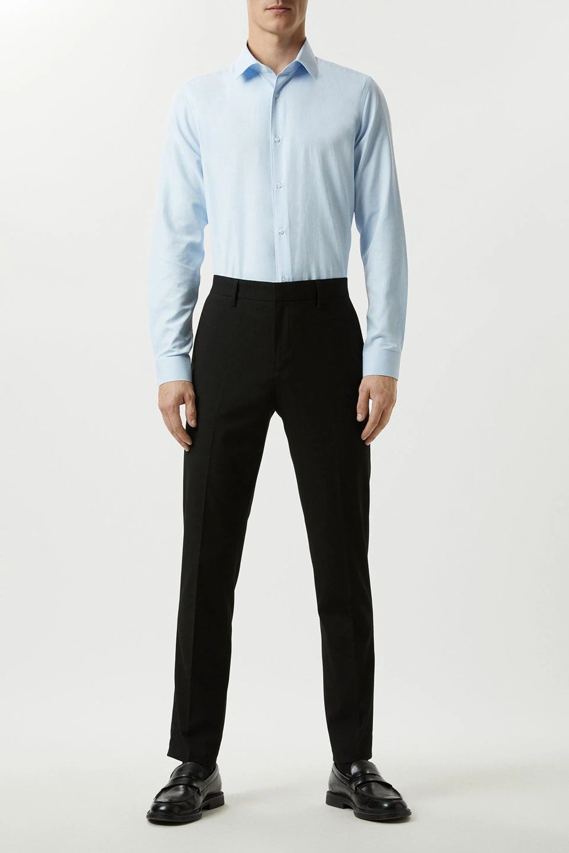 Slim Fit Blue Herringbone Texture Smart Shirt