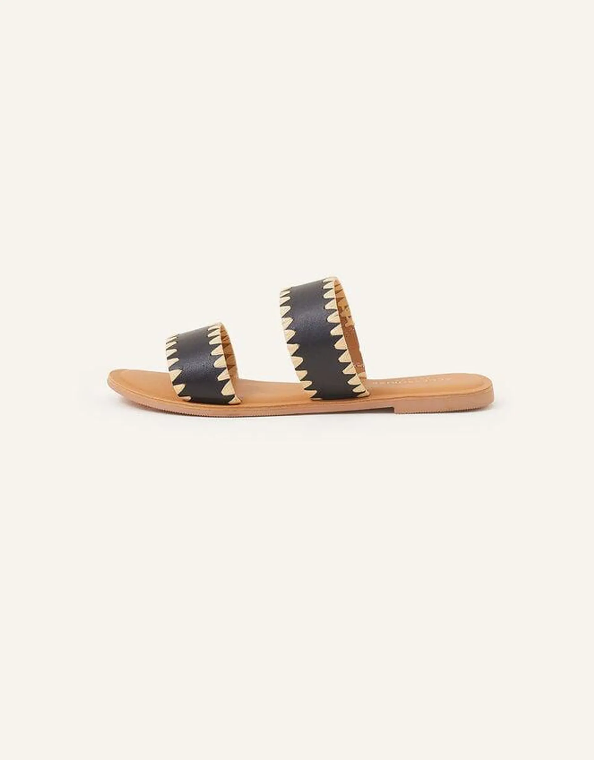 Whipstitch Leather Two Strap Sandals Black