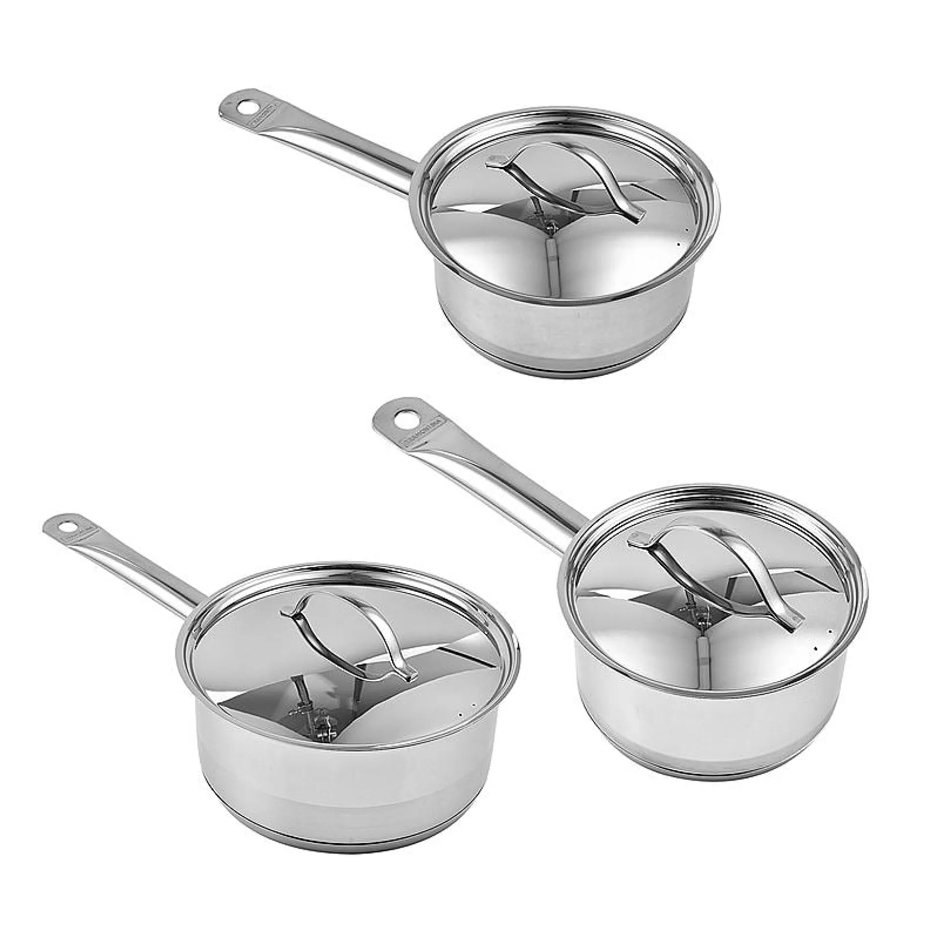 Tramontina Cookware Set - 3 Saucepans 14, 16 & 20cm - Triple Layer Base - All Hob types - Silver