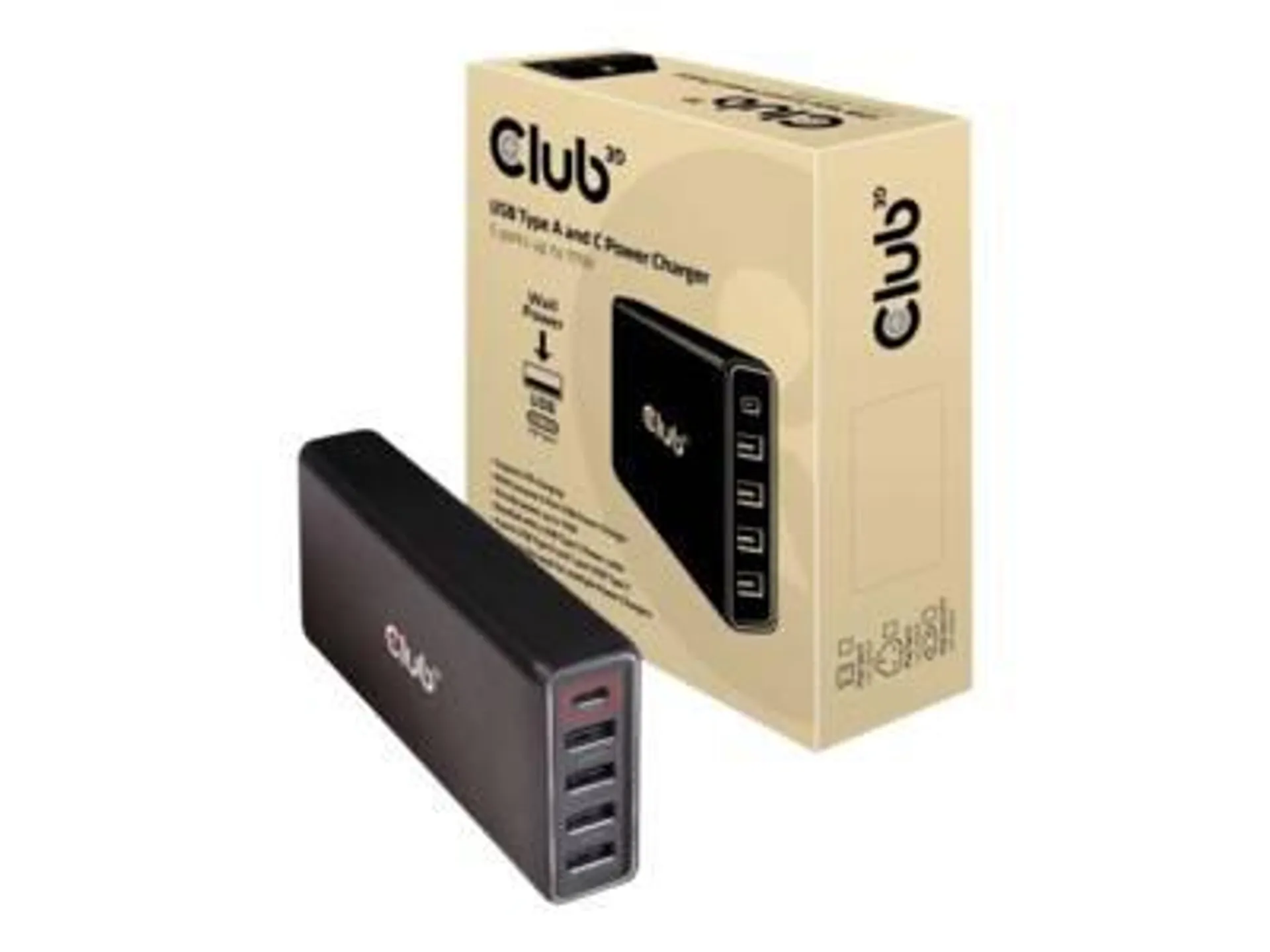 club3D CAC-1903 CAC-1903EU USB charging station Mains socket USB-C® socket, USB 2.0 port A