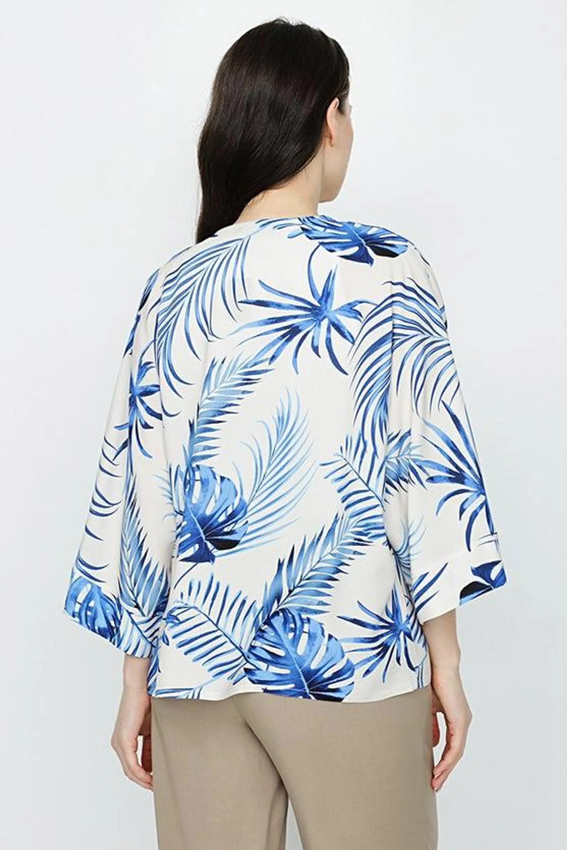 BLUE LEAF PRINT KIMONO COVER UP