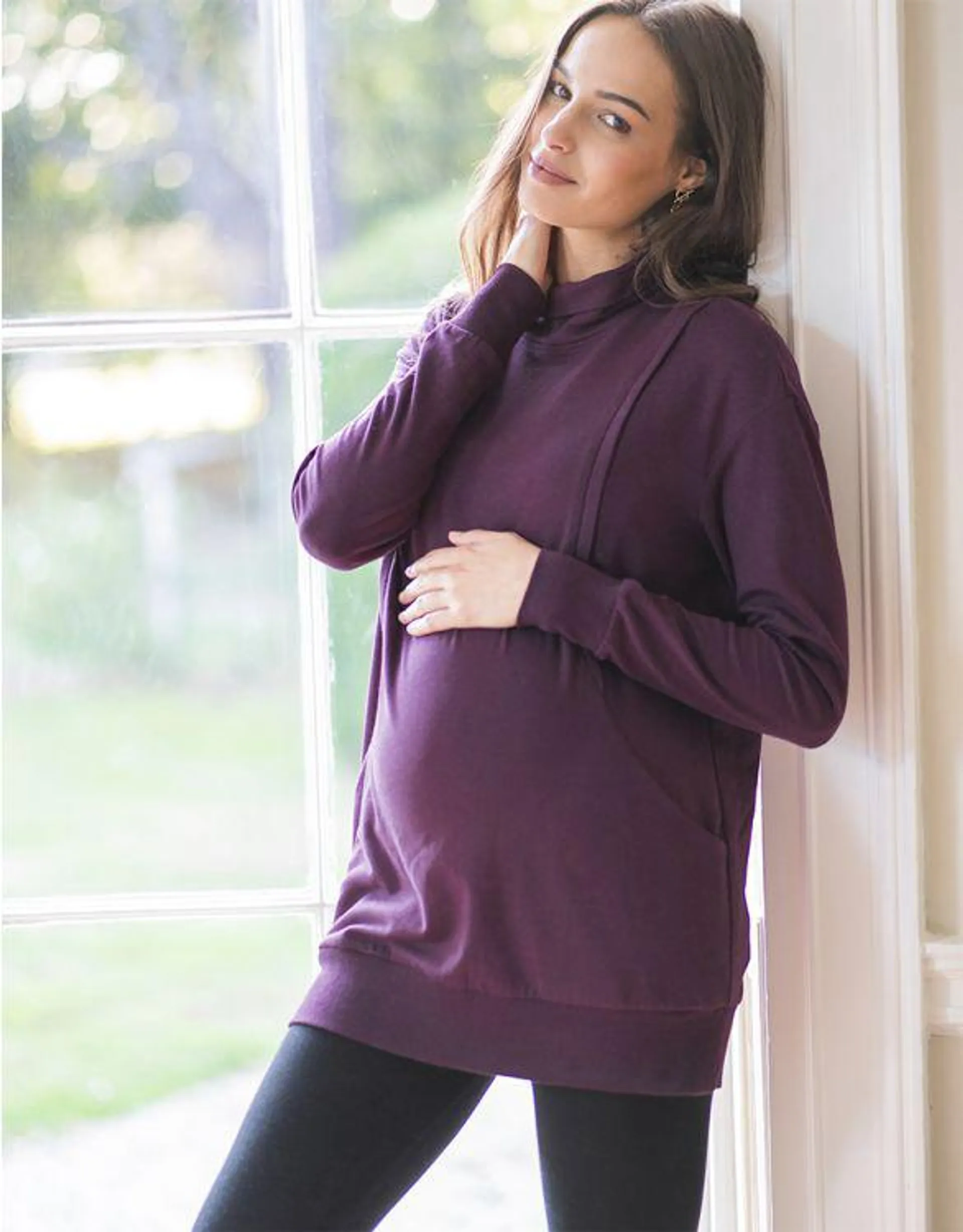 Cotton Blend Plum Maternity & Nursing Sweatshirt