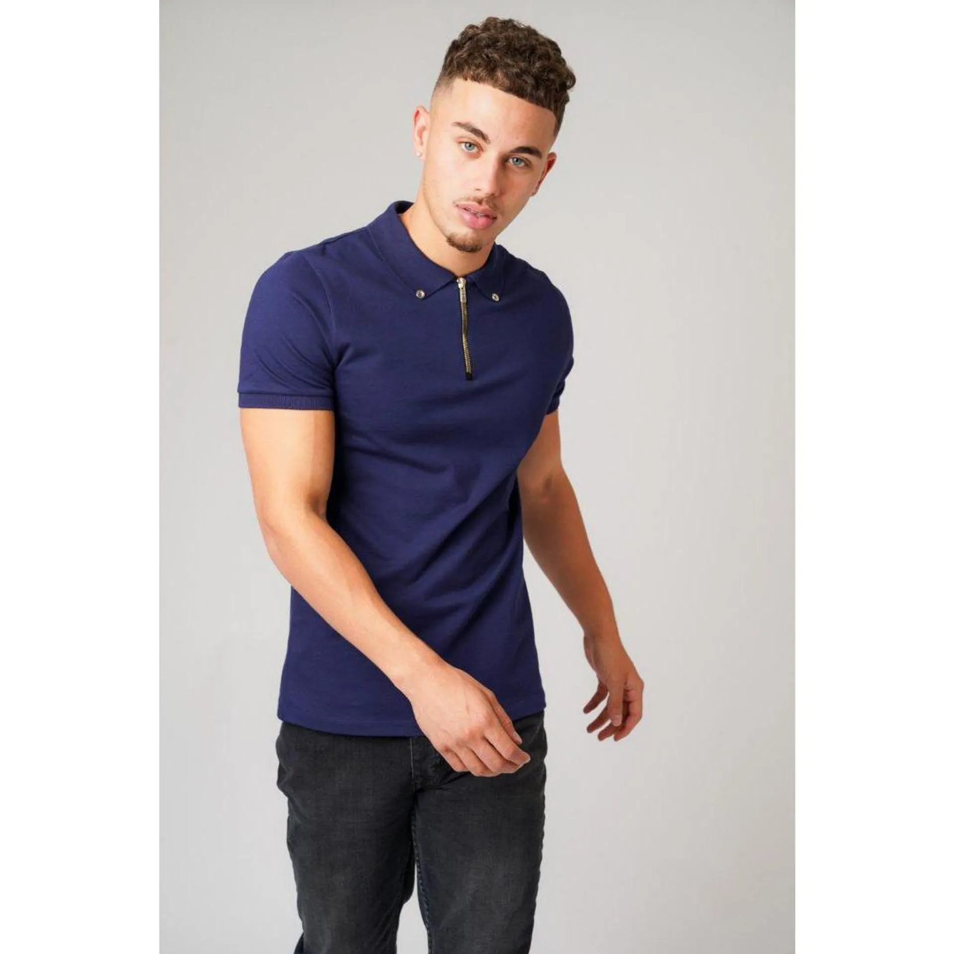 Don Jeans Don Zip Polo T-Shirt Navy